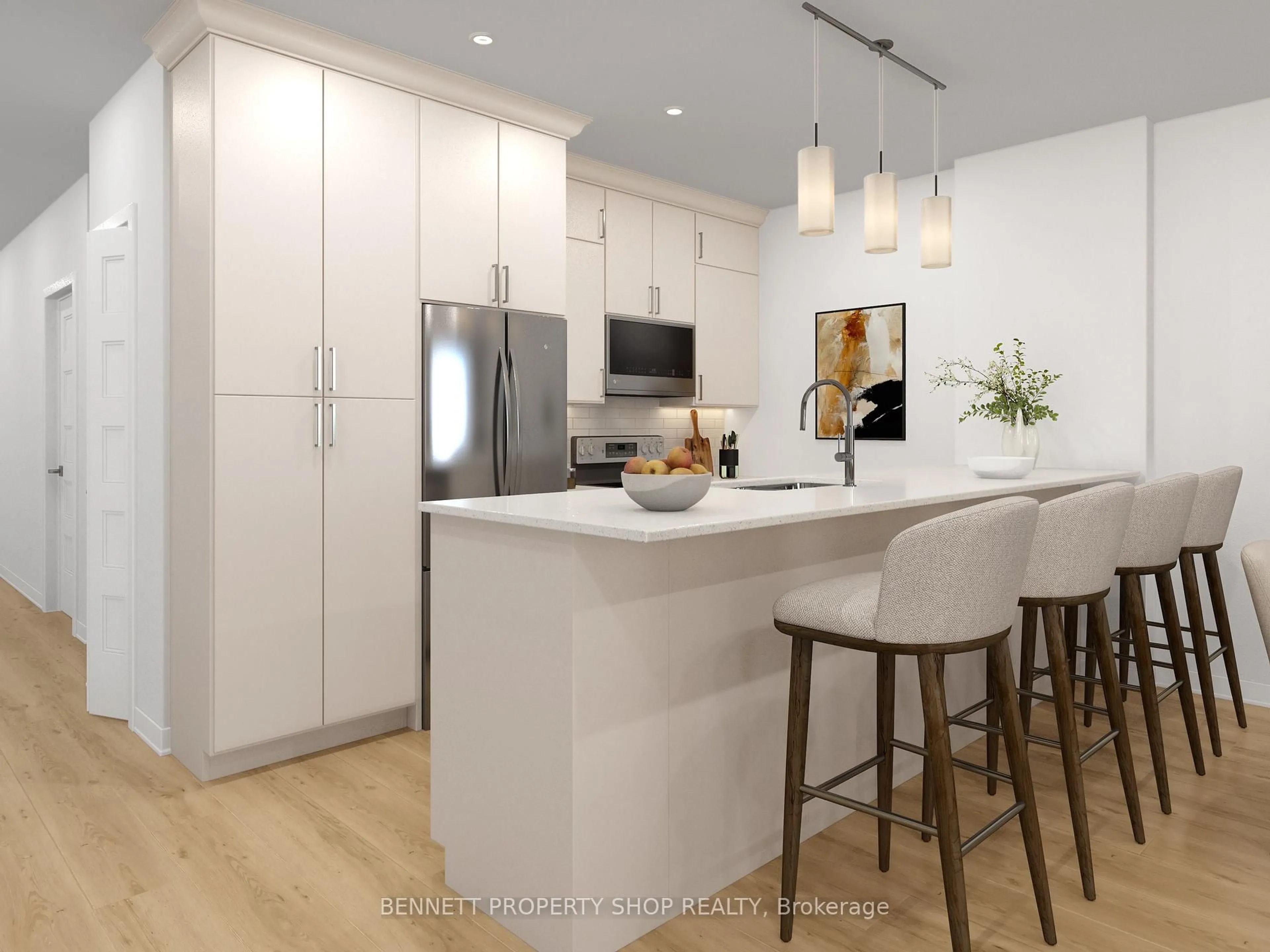 Open concept kitchen, wood/laminate floor for 117 Rosalie Rdge, Ottawa Ontario K1W 1G1
