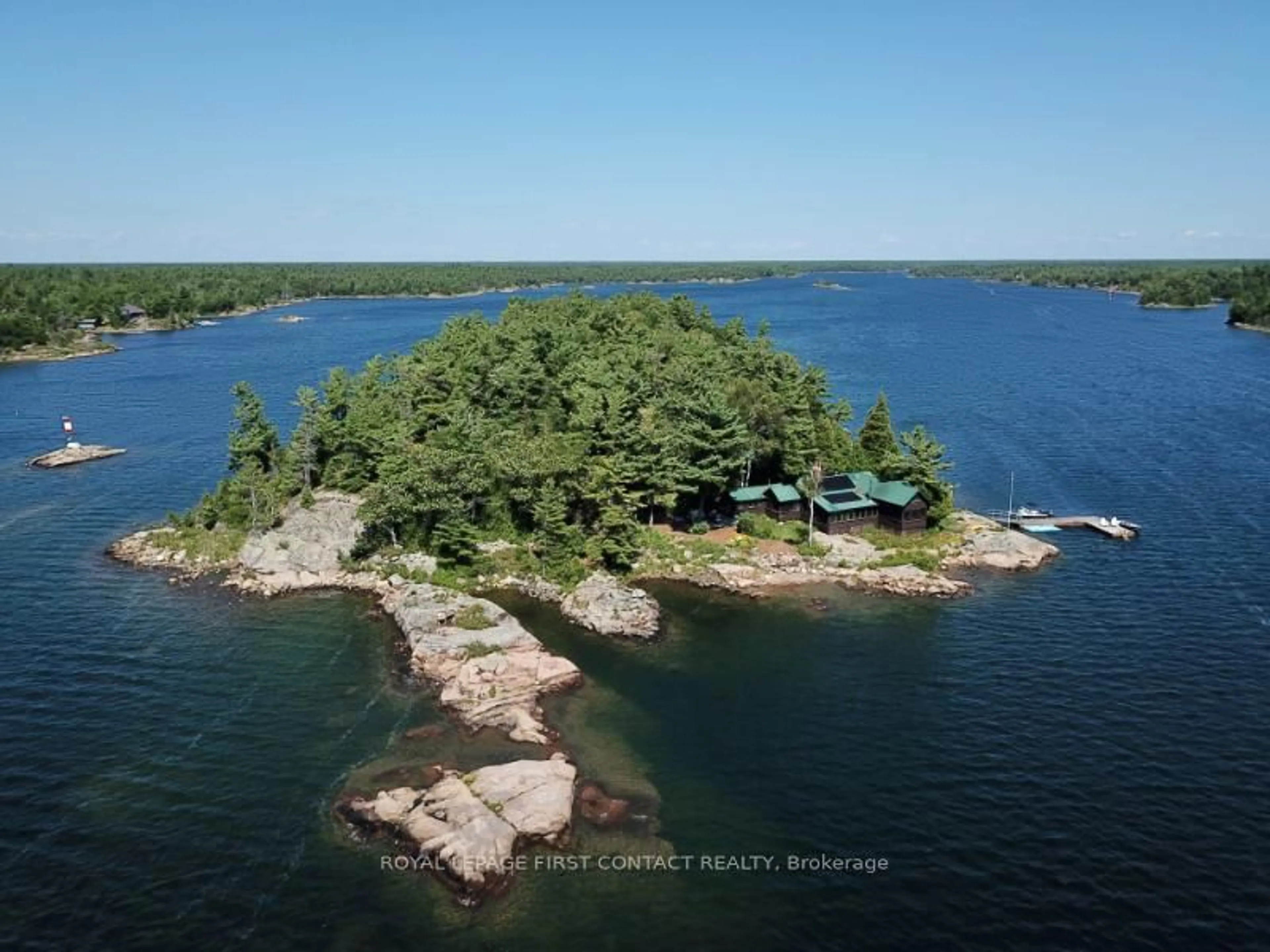 A pic from outside/outdoor area/front of a property/back of a property/a pic from drone, water/lake/river/ocean view for 1 A207 Island, The Archipelago Ontario P0G 1K0