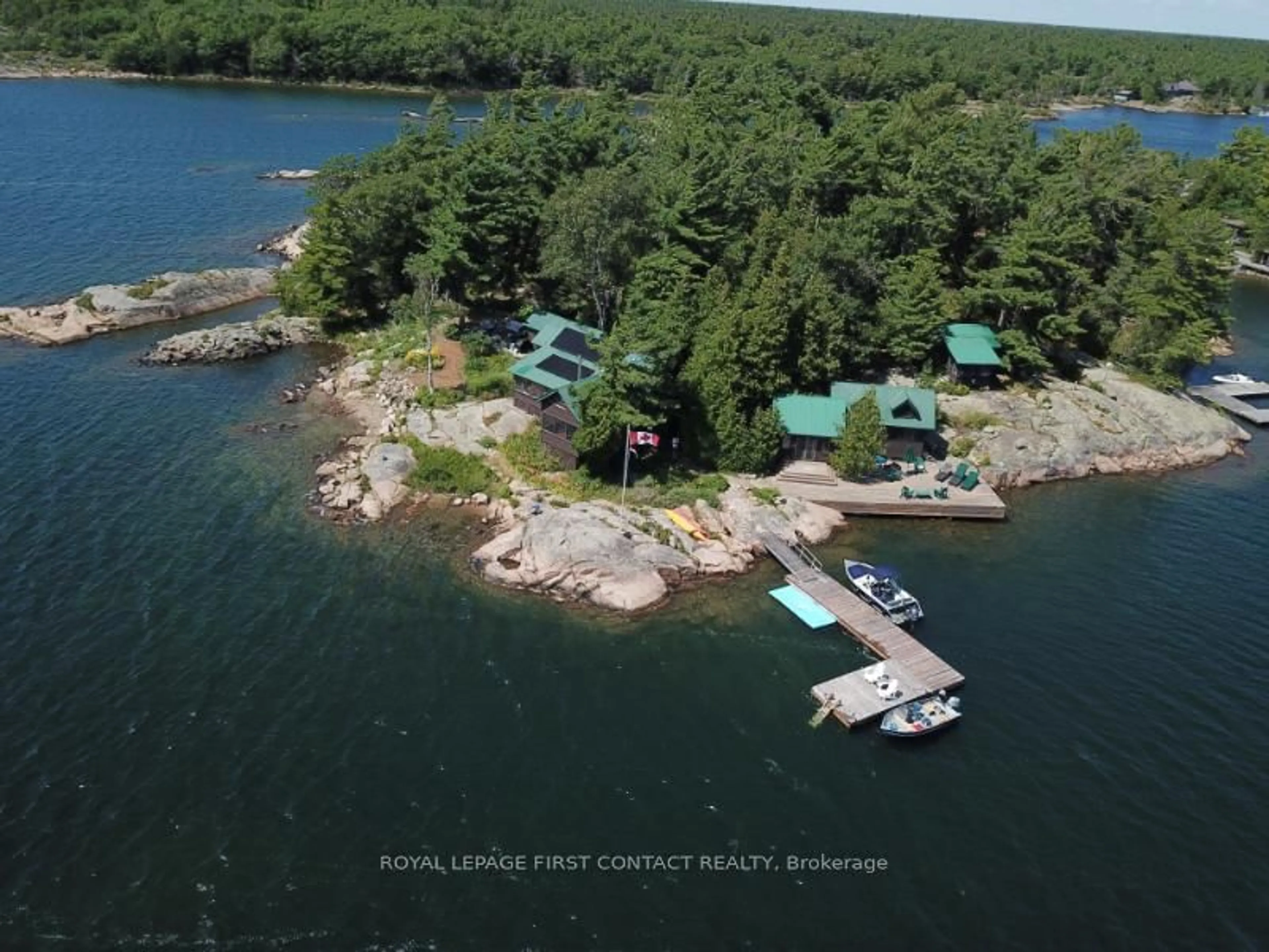 A pic from outside/outdoor area/front of a property/back of a property/a pic from drone, water/lake/river/ocean view for 1 A207 Island, The Archipelago Ontario P0G 1K0