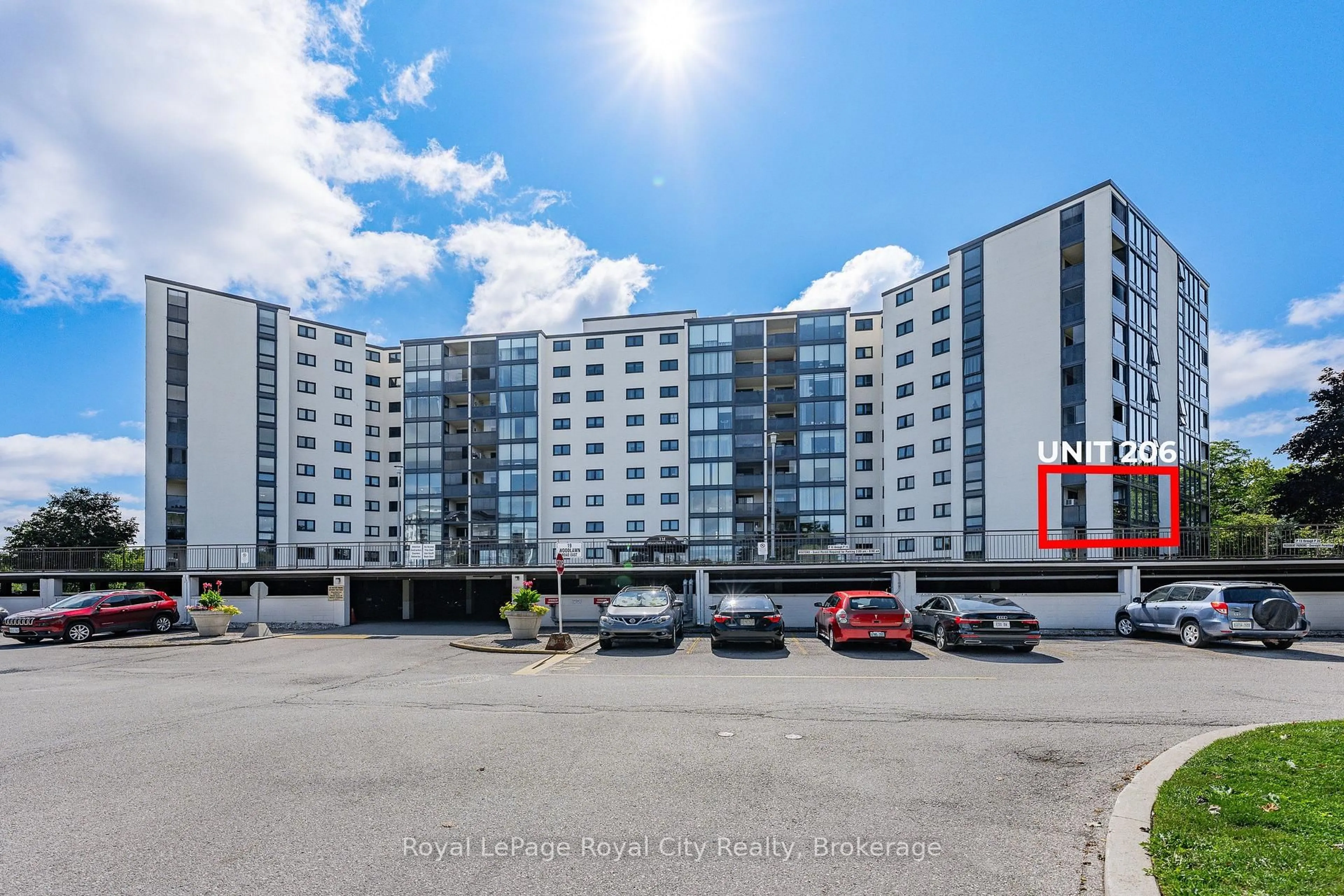 A pic from outside/outdoor area/front of a property/back of a property/a pic from drone, building for 19 Woodlawn Rd #206, Guelph Ontario N1H 7B1