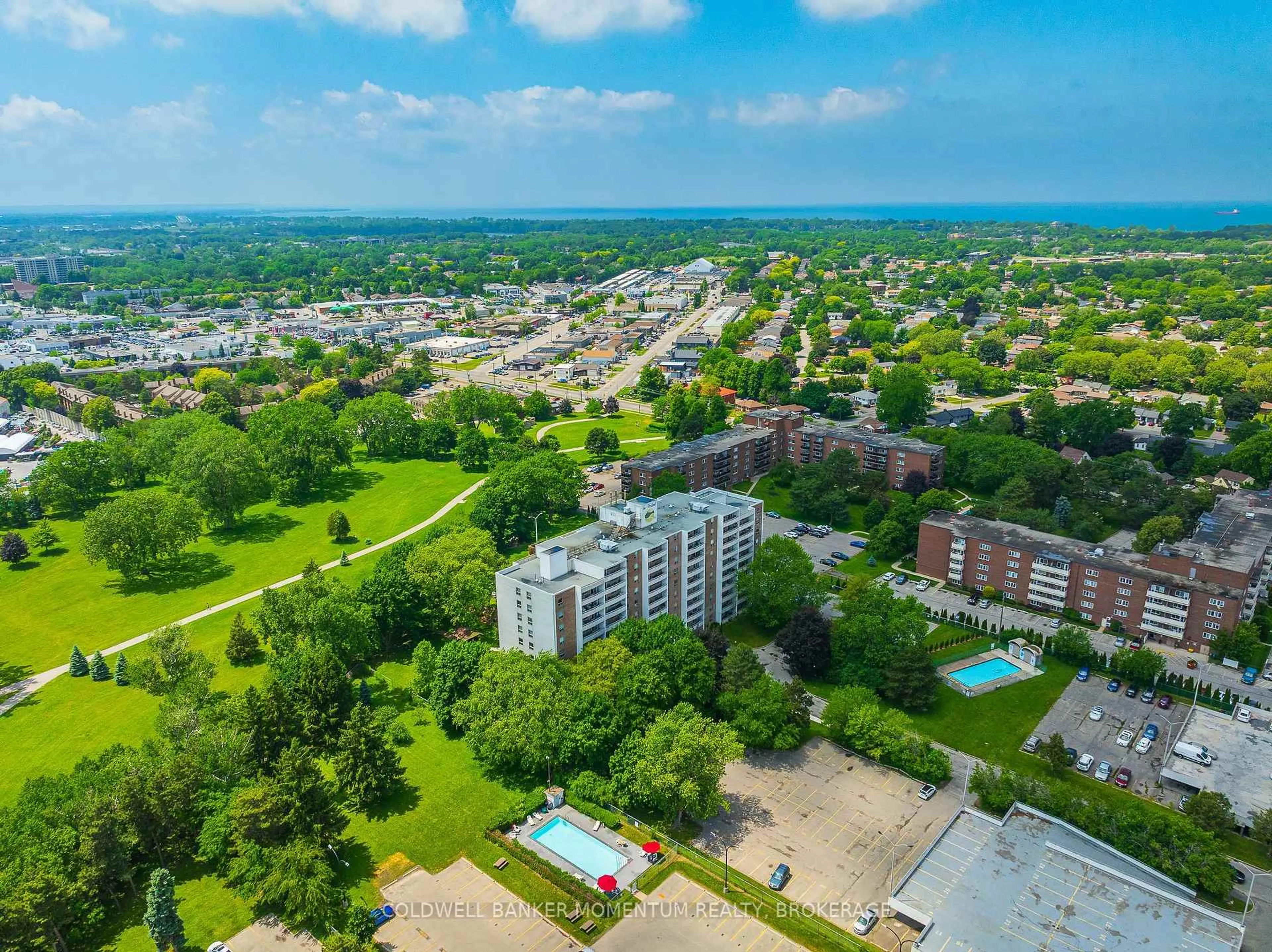 A pic from outside/outdoor area/front of a property/back of a property/a pic from drone, city buildings view from balcony for 365 Geneva St #1002, St. Catharines Ontario L2N 5S7