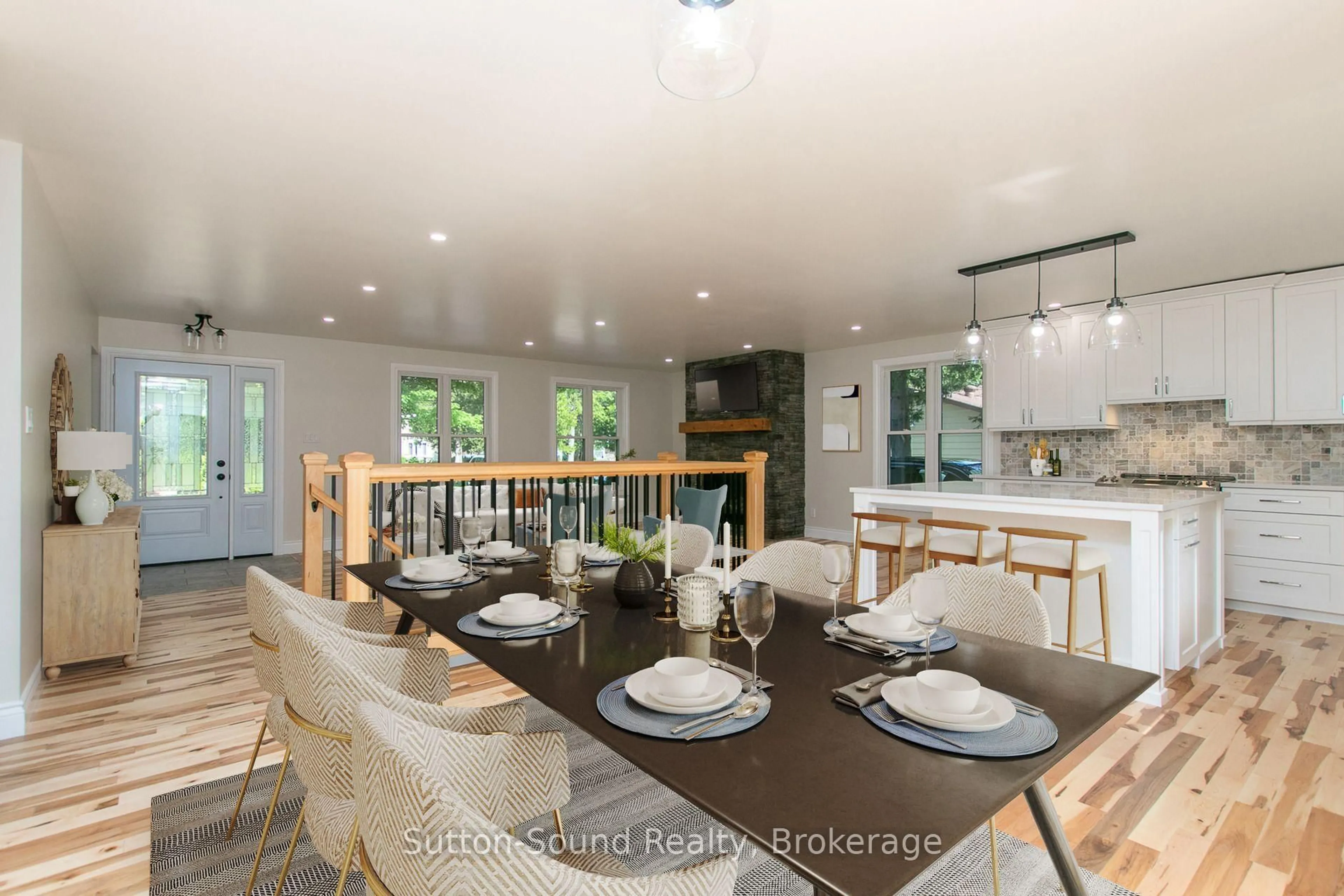 Open concept kitchen, wood/laminate floor for 318743 Grey Road 1 Rd, Georgian Bluffs Ontario N4K 5N4
