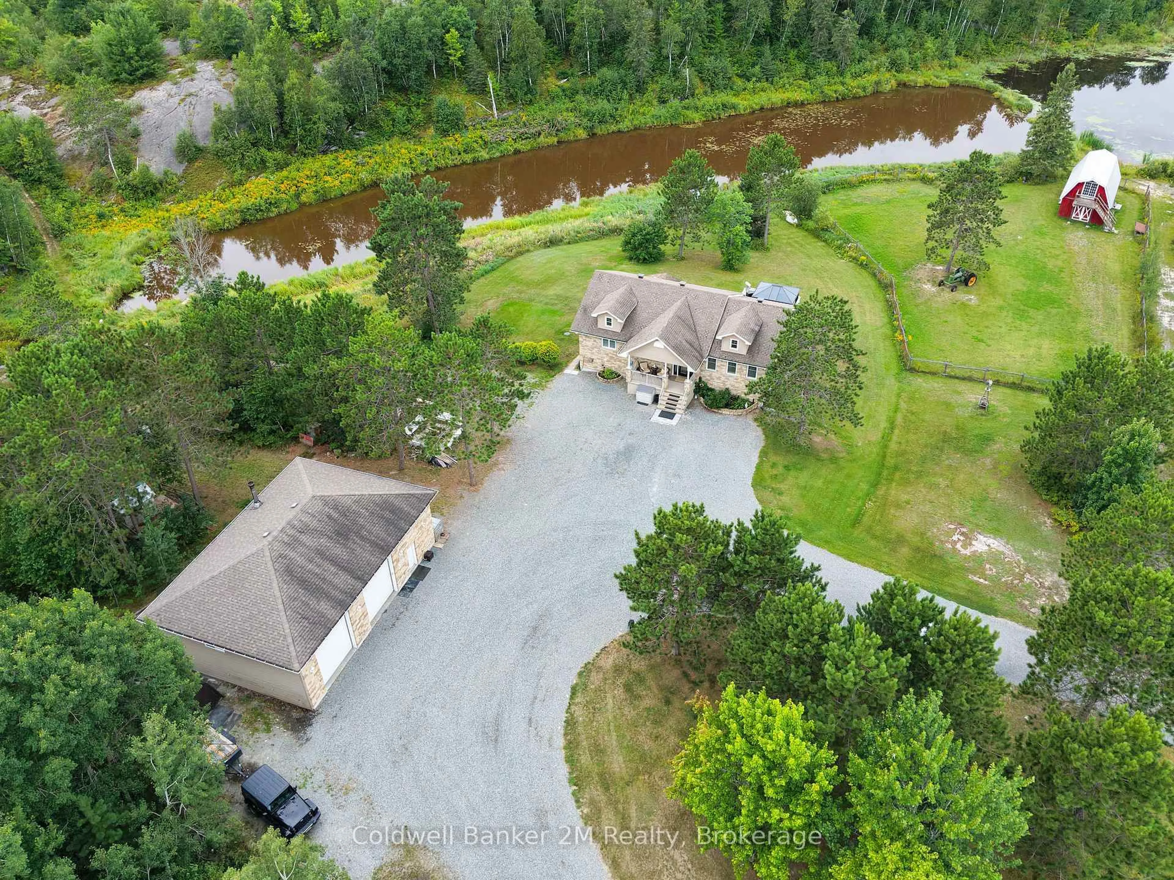 A pic from outside/outdoor area/front of a property/back of a property/a pic from drone, water/lake/river/ocean view for 554 Dryden Rd, Greater Sudbury Ontario P0M 3C0