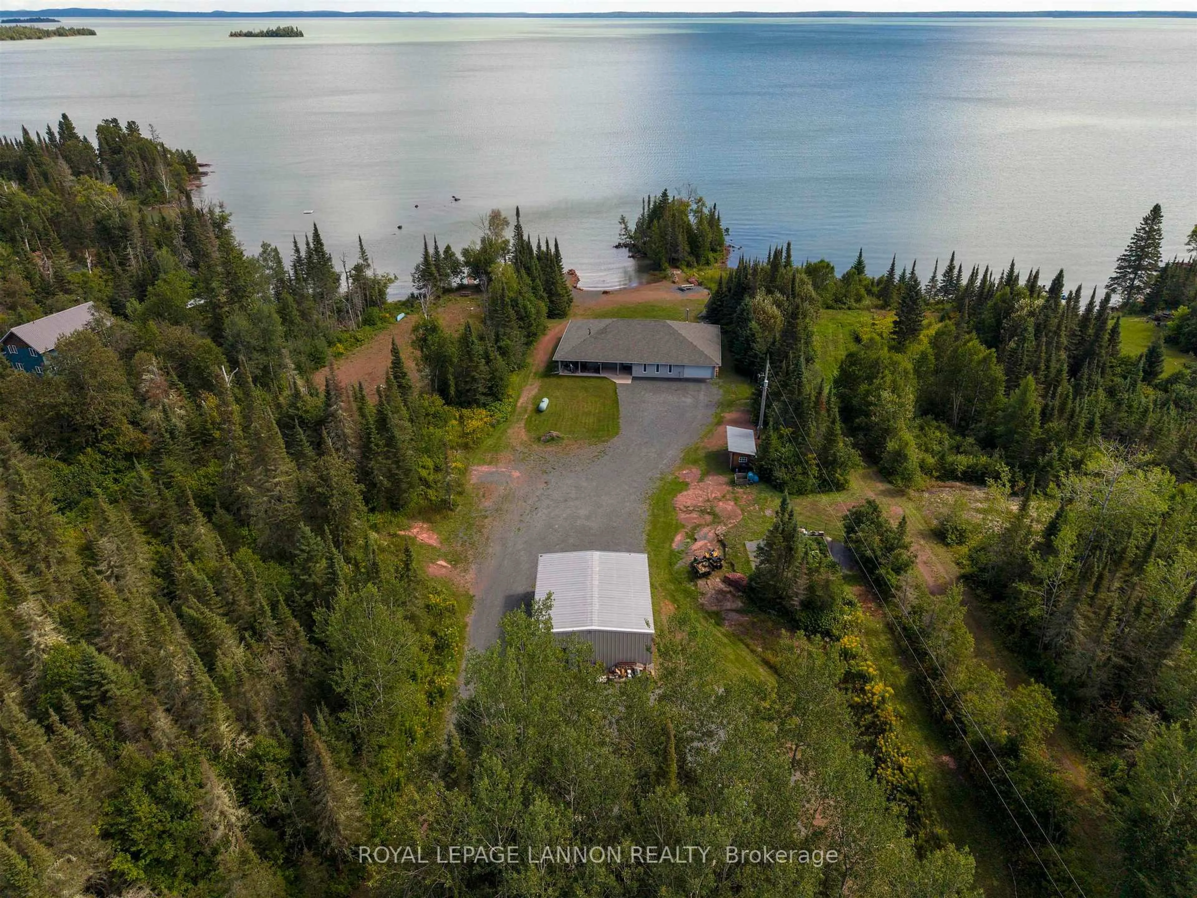 A pic from outside/outdoor area/front of a property/back of a property/a pic from drone, water/lake/river/ocean view for 619 Grann Dr, Shuniah Ontario P0T 2M0