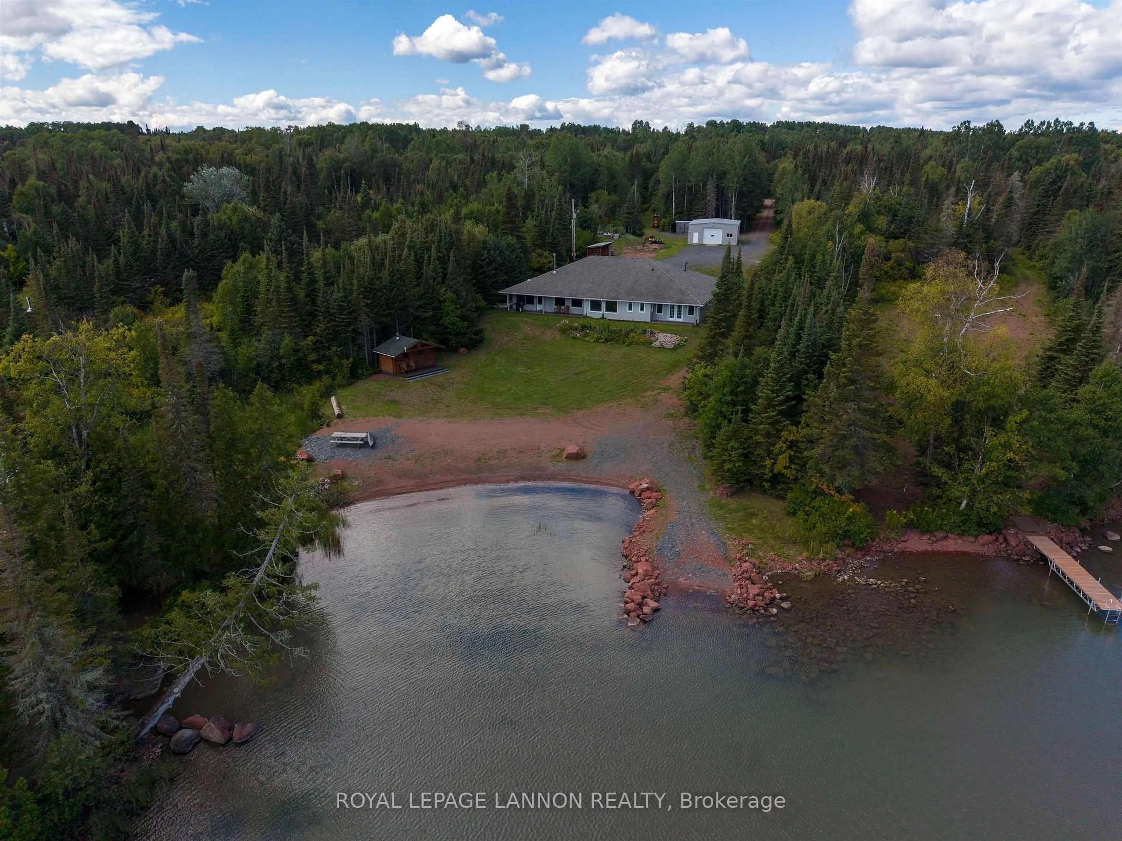 A pic from outside/outdoor area/front of a property/back of a property/a pic from drone, water/lake/river/ocean view for 619 Grann Dr, Shuniah Ontario P0T 2M0