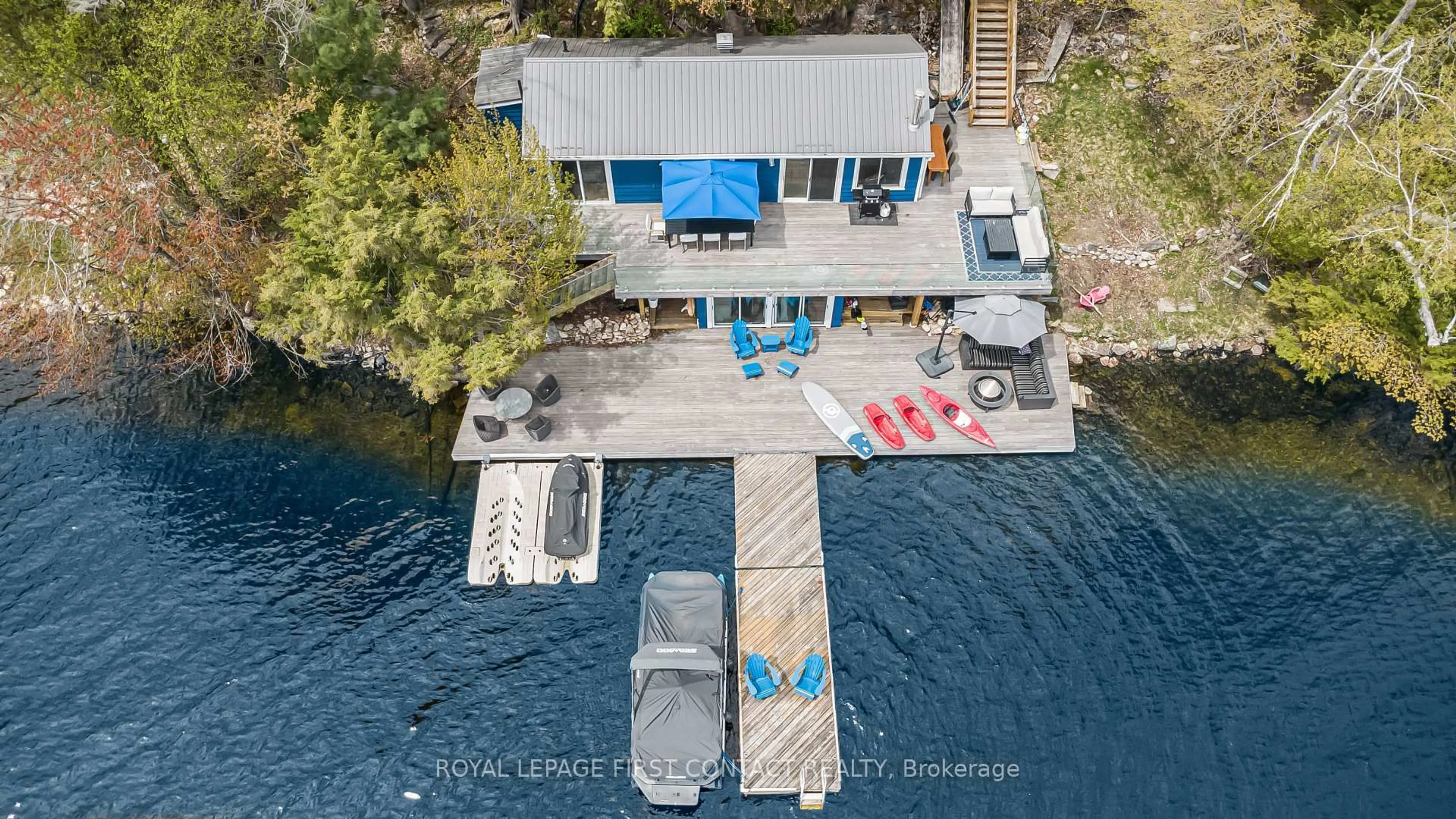 A pic from outside/outdoor area/front of a property/back of a property/a pic from drone, water/lake/river/ocean view for 57 Fox Back Rd, The Archipelago Ontario P0C 1H0