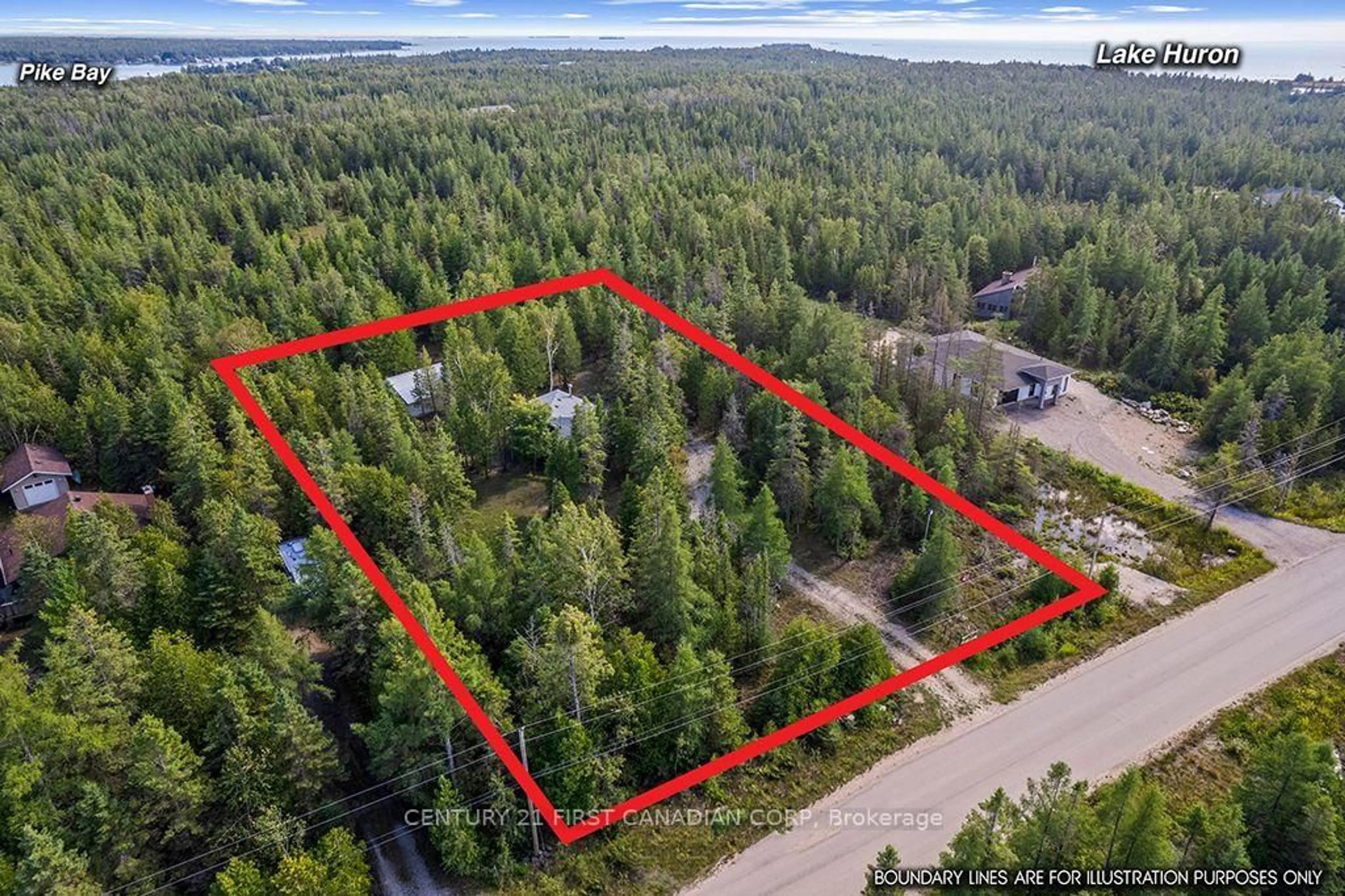 A pic from outside/outdoor area/front of a property/back of a property/a pic from drone, forest/trees view for 87 Whiskey Harbour Rd, Northern Bruce Peninsula Ontario N0H 2T0