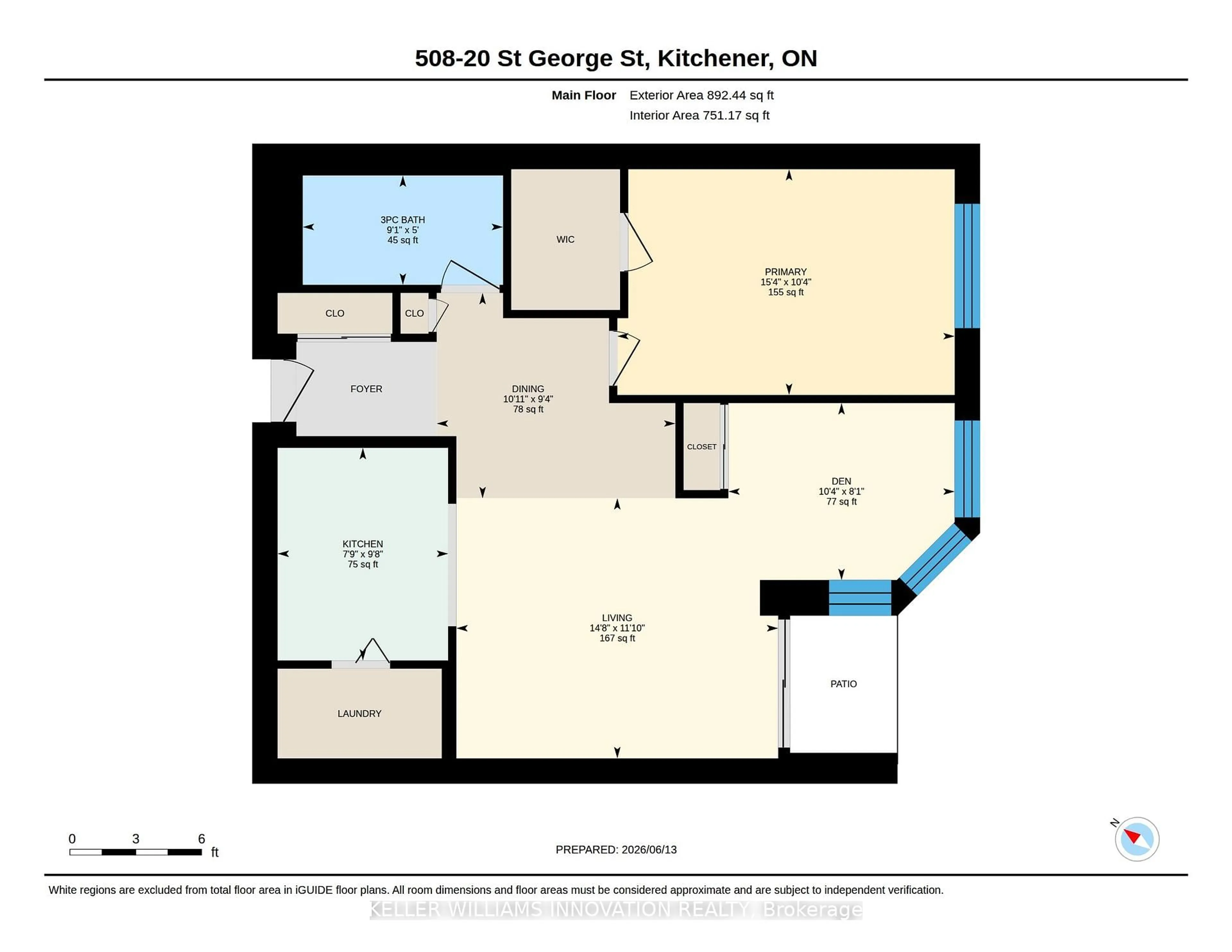 Floor plan for 20 ST GEORGE St #508, Kitchener Ontario N2G 2S7