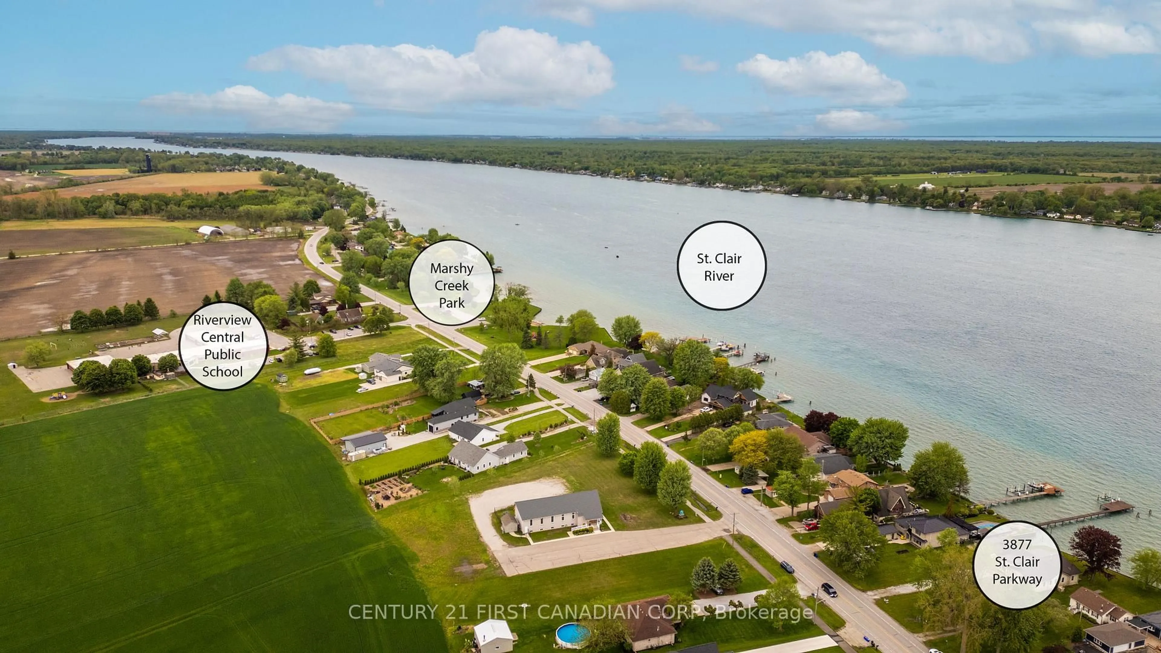 A pic from outside/outdoor area/front of a property/back of a property/a pic from drone, water/lake/river/ocean view for 3877 St Clair Pkwy, St. Clair Ontario N0P 2B0