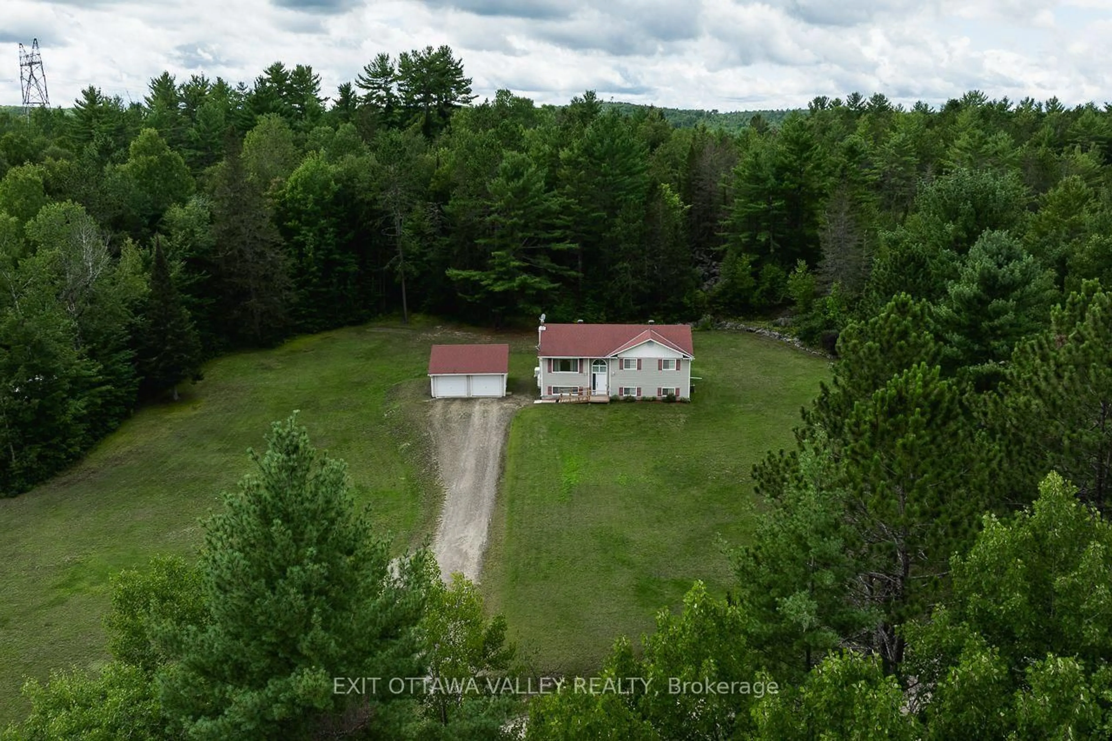 A pic from outside/outdoor area/front of a property/back of a property/a pic from drone, forest/trees view for 64 Mackey Creek Rd, Mackey Ontario K0J 2B0