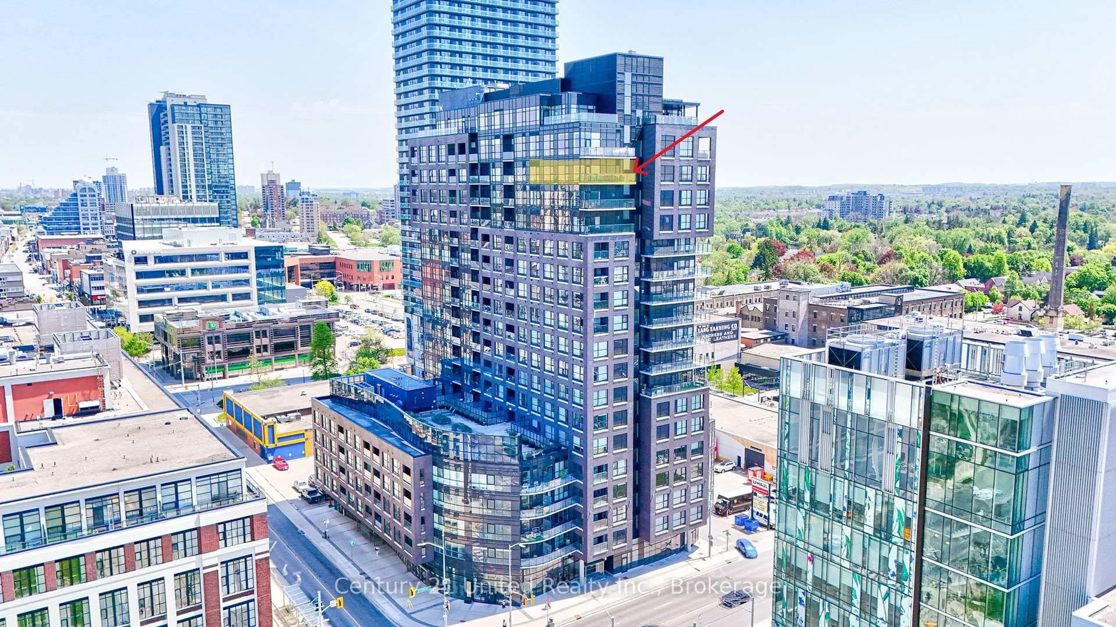 A pic from outside/outdoor area/front of a property/back of a property/a pic from drone, city buildings view from balcony for 1 Victoria St #1702, Kitchener Ontario N2G 1C5
