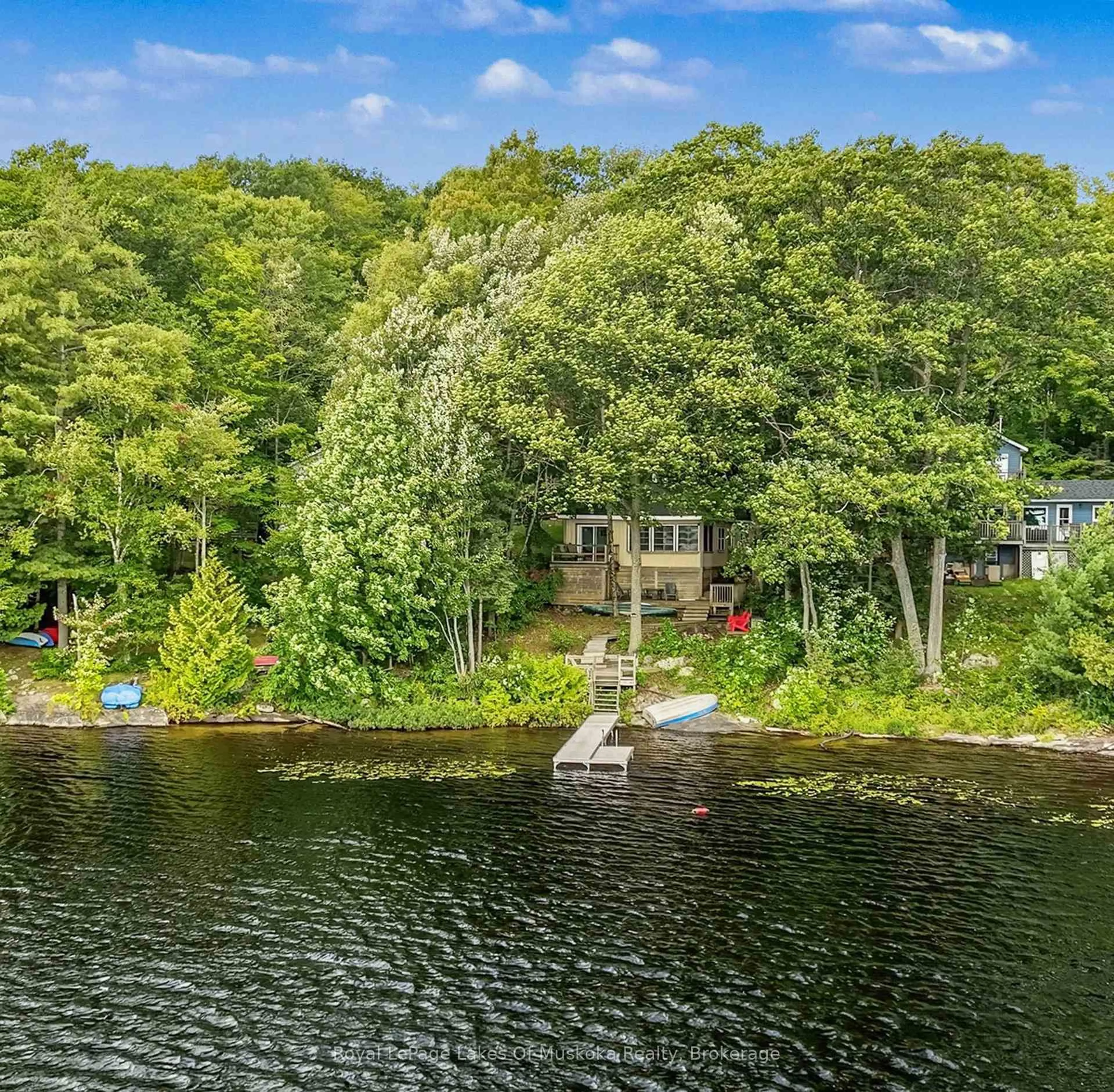 A pic from outside/outdoor area/front of a property/back of a property/a pic from drone, water/lake/river/ocean view for 1063 Dickie Lake Rd, Lake of Bays Ontario P0B 1A0