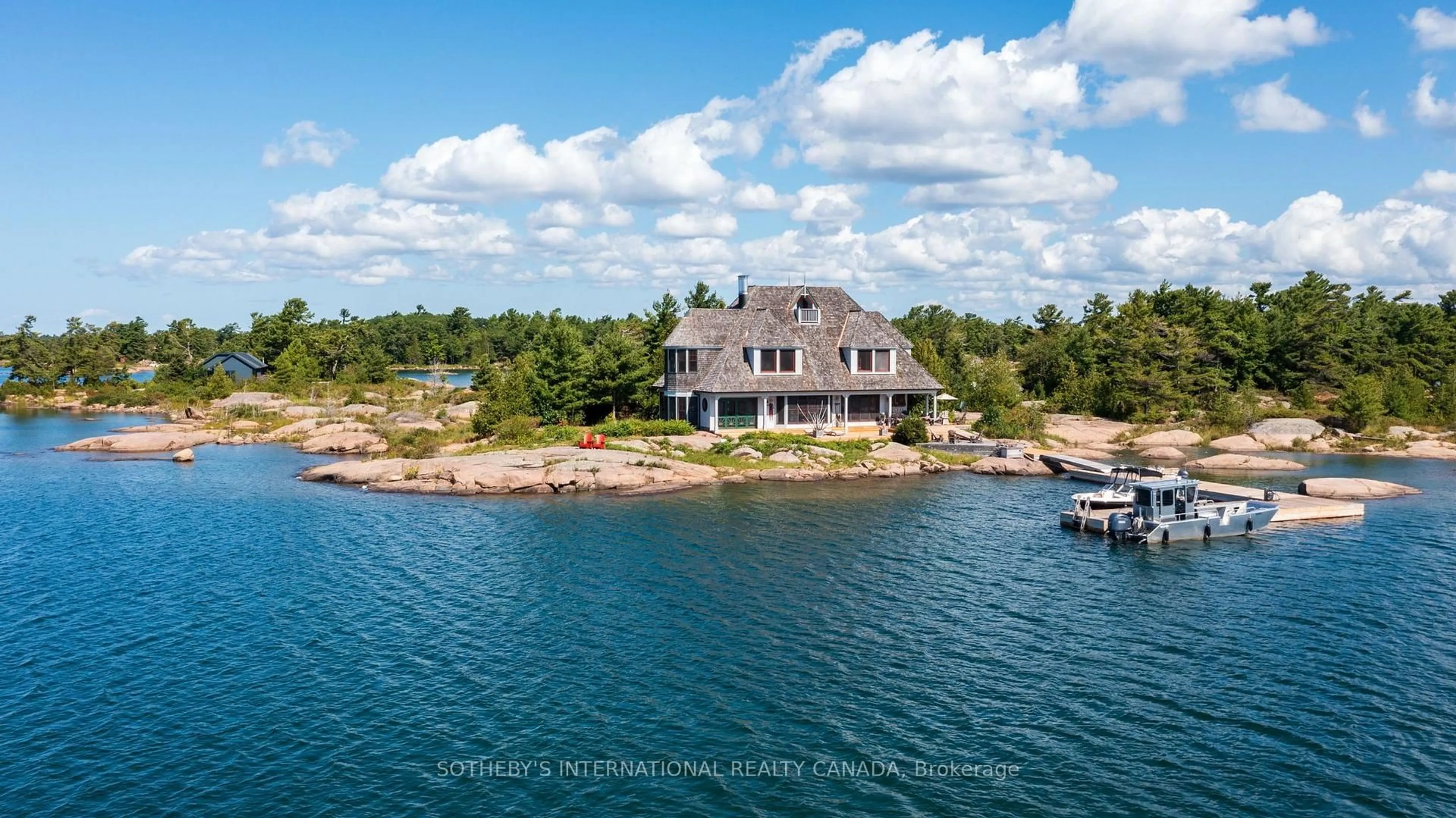 A pic from outside/outdoor area/front of a property/back of a property/a pic from drone, water/lake/river/ocean view for 1 A307 Island, The Archipelago Ontario P0G 1K0