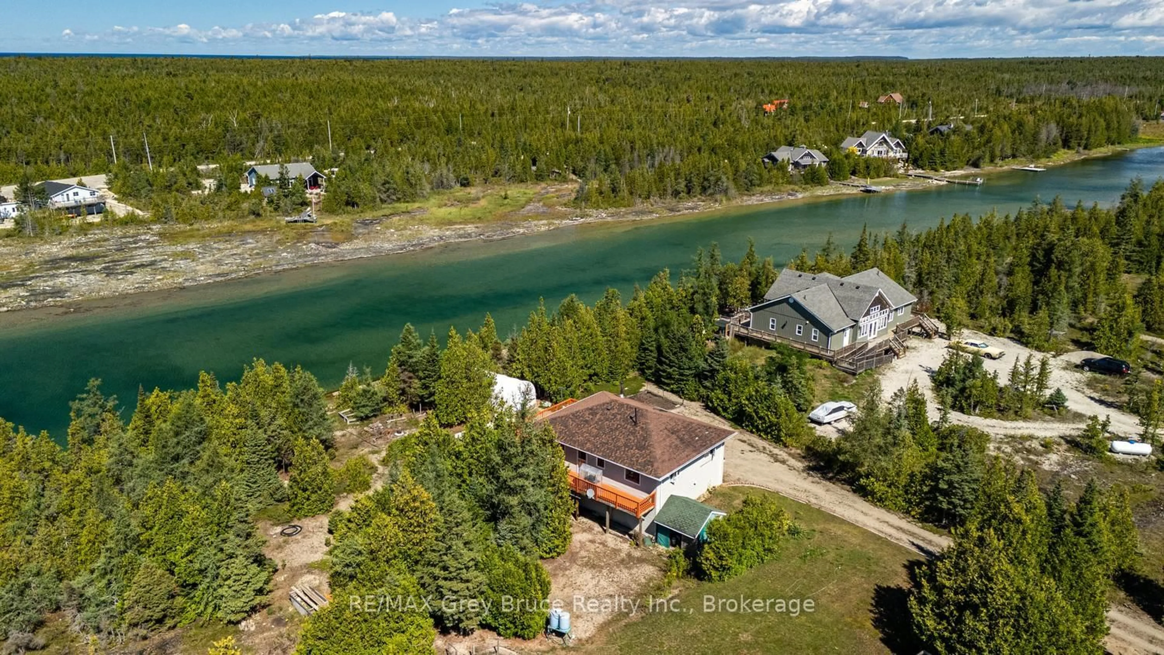 A pic from outside/outdoor area/front of a property/back of a property/a pic from drone, water/lake/river/ocean view for 68 Bayshore Ave, Northern Bruce Peninsula Ontario N0H 2R0