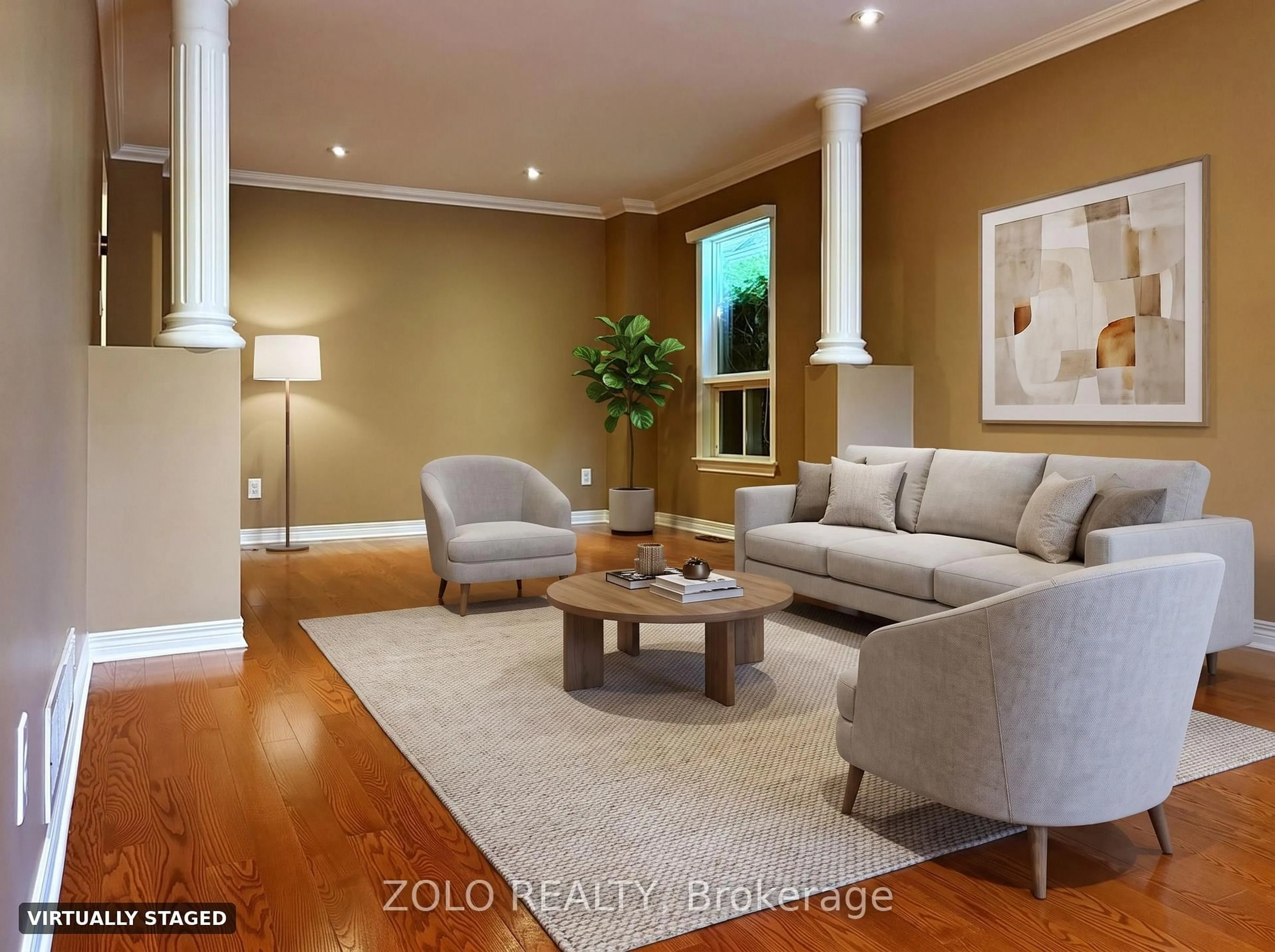 Living room with furniture, wood/laminate floor for 255 Stoneway Dr, Ottawa Ontario K2G 6E9