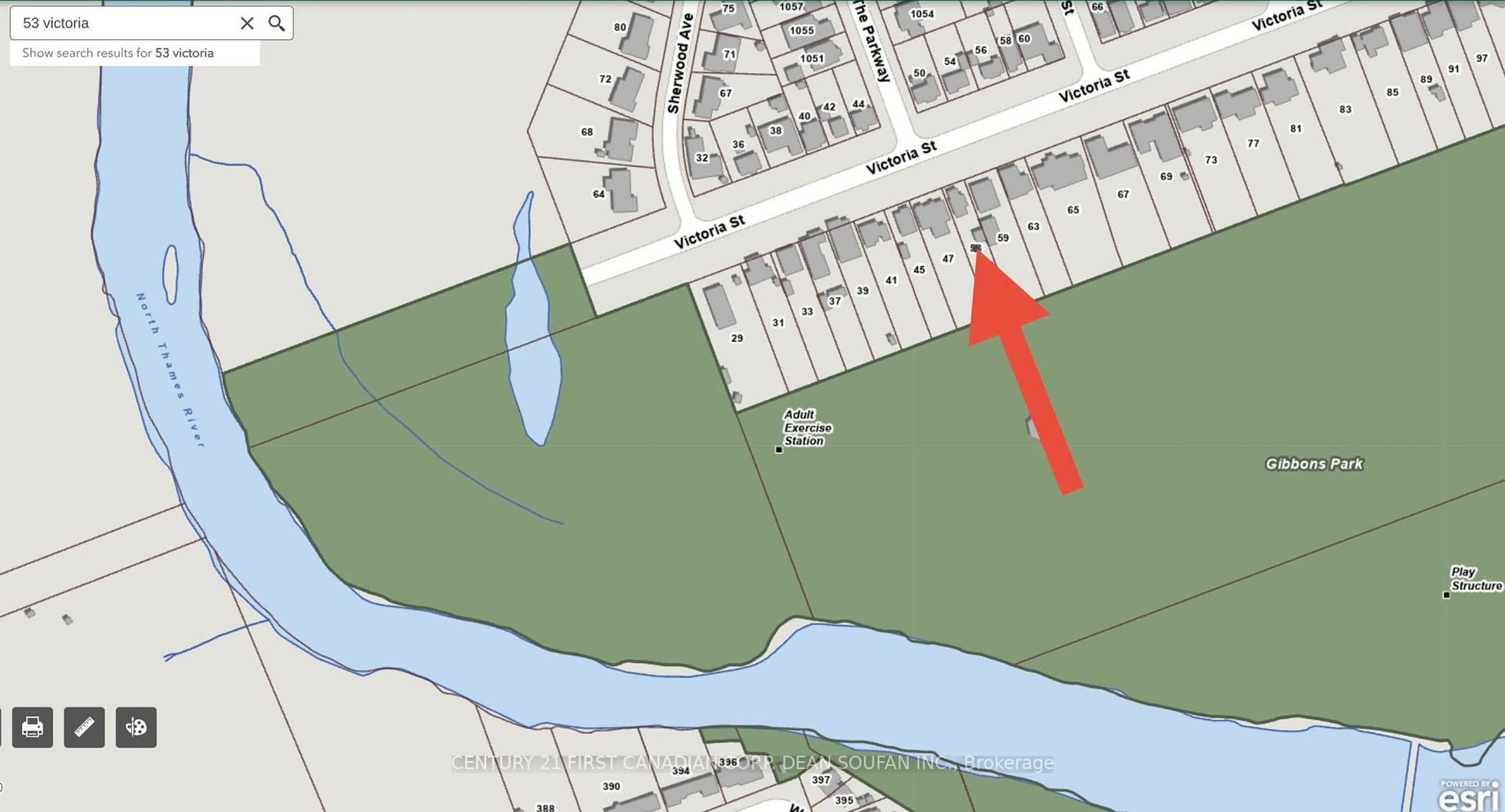 Picture of a map for 53 Victoria St, London East Ontario N6A 2B1