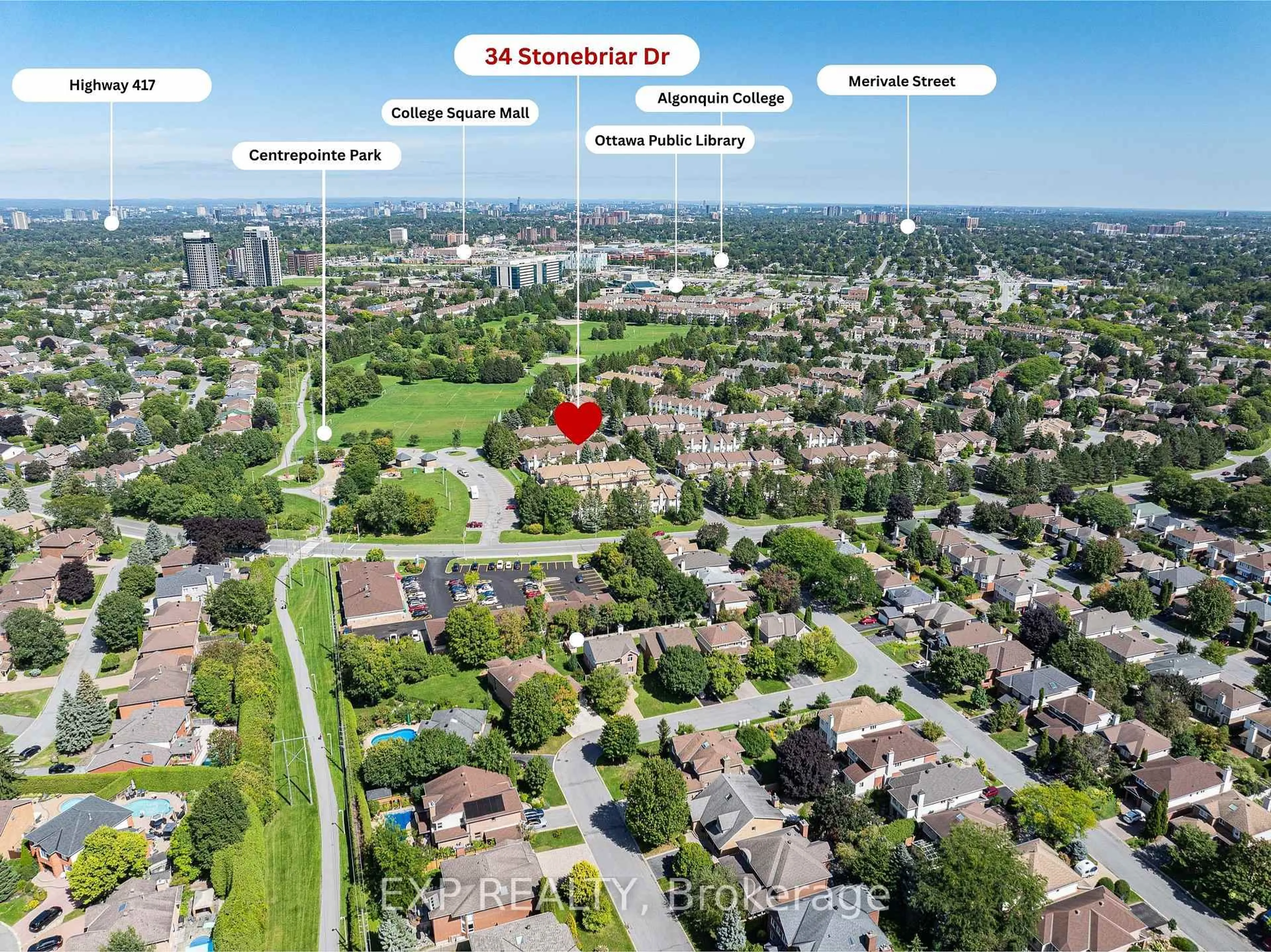 A pic from outside/outdoor area/front of a property/back of a property/a pic from drone, street for 34 Stonebriar Dr, Ottawa Ontario K2G 5X9