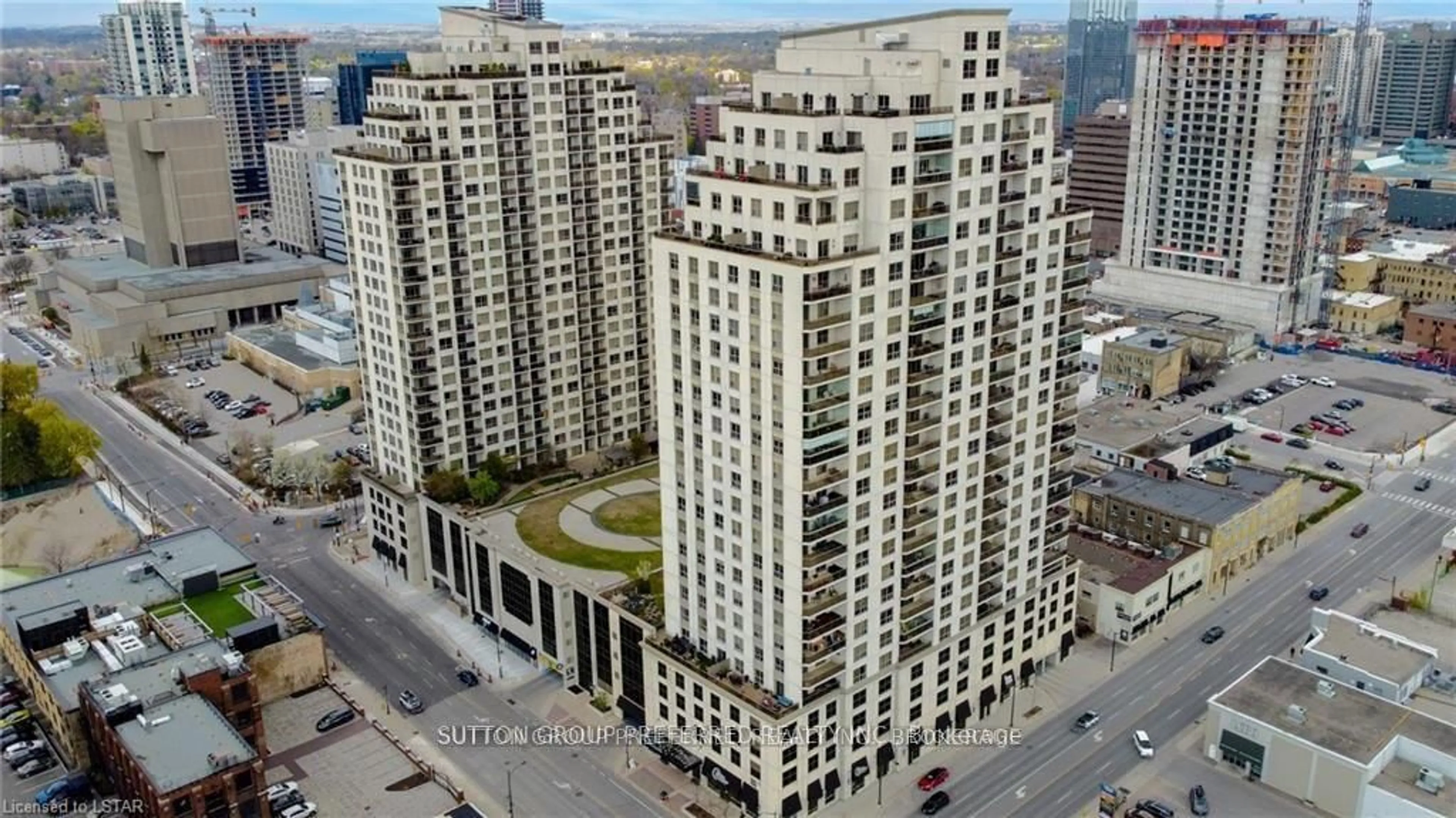 A pic from outside/outdoor area/front of a property/back of a property/a pic from drone, city buildings view from balcony for 330 Ridout St #2304, London East Ontario N6A 0A7