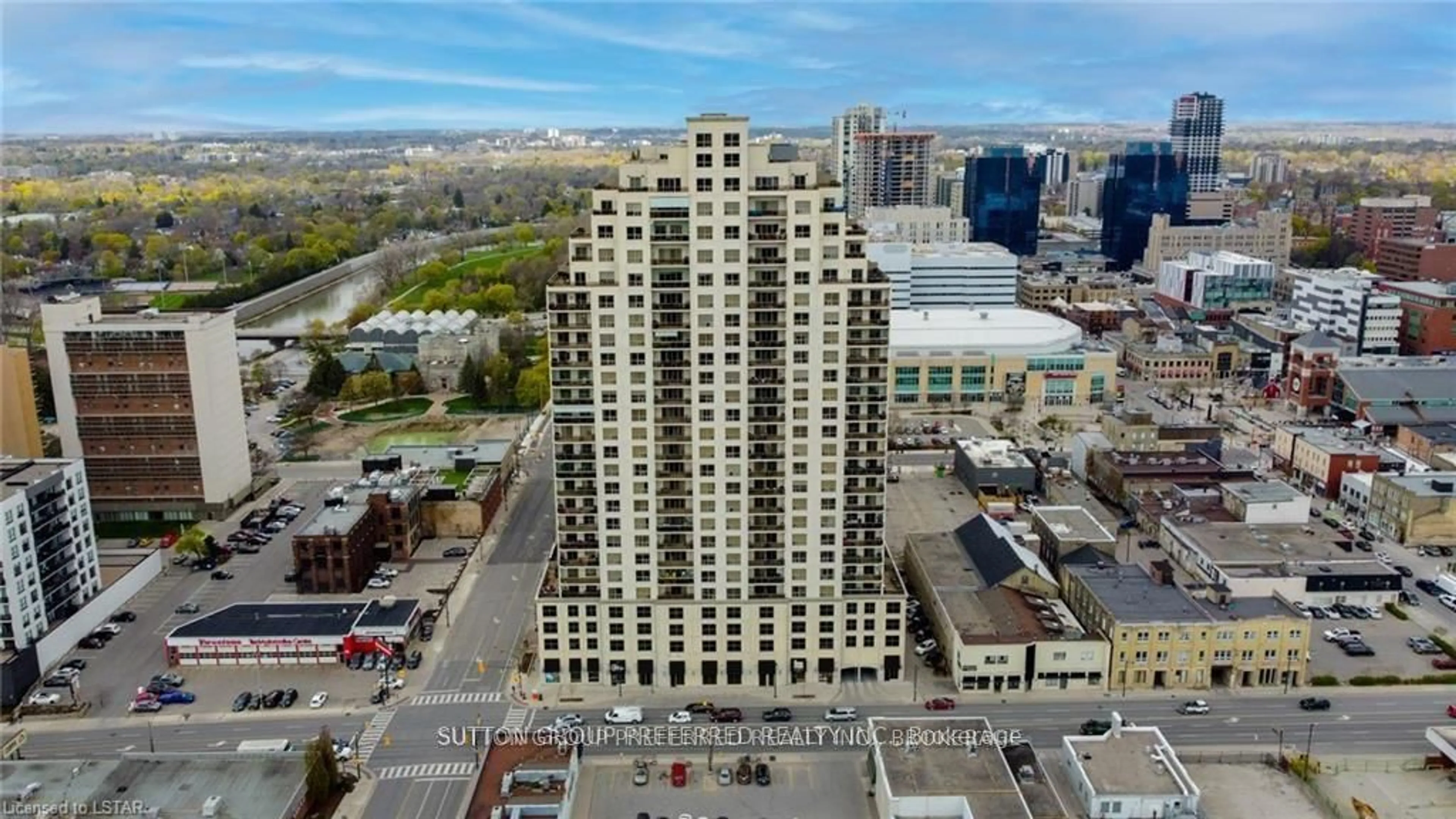A pic from outside/outdoor area/front of a property/back of a property/a pic from drone, city buildings view from balcony for 330 Ridout St #2304, London East Ontario N6A 0A7