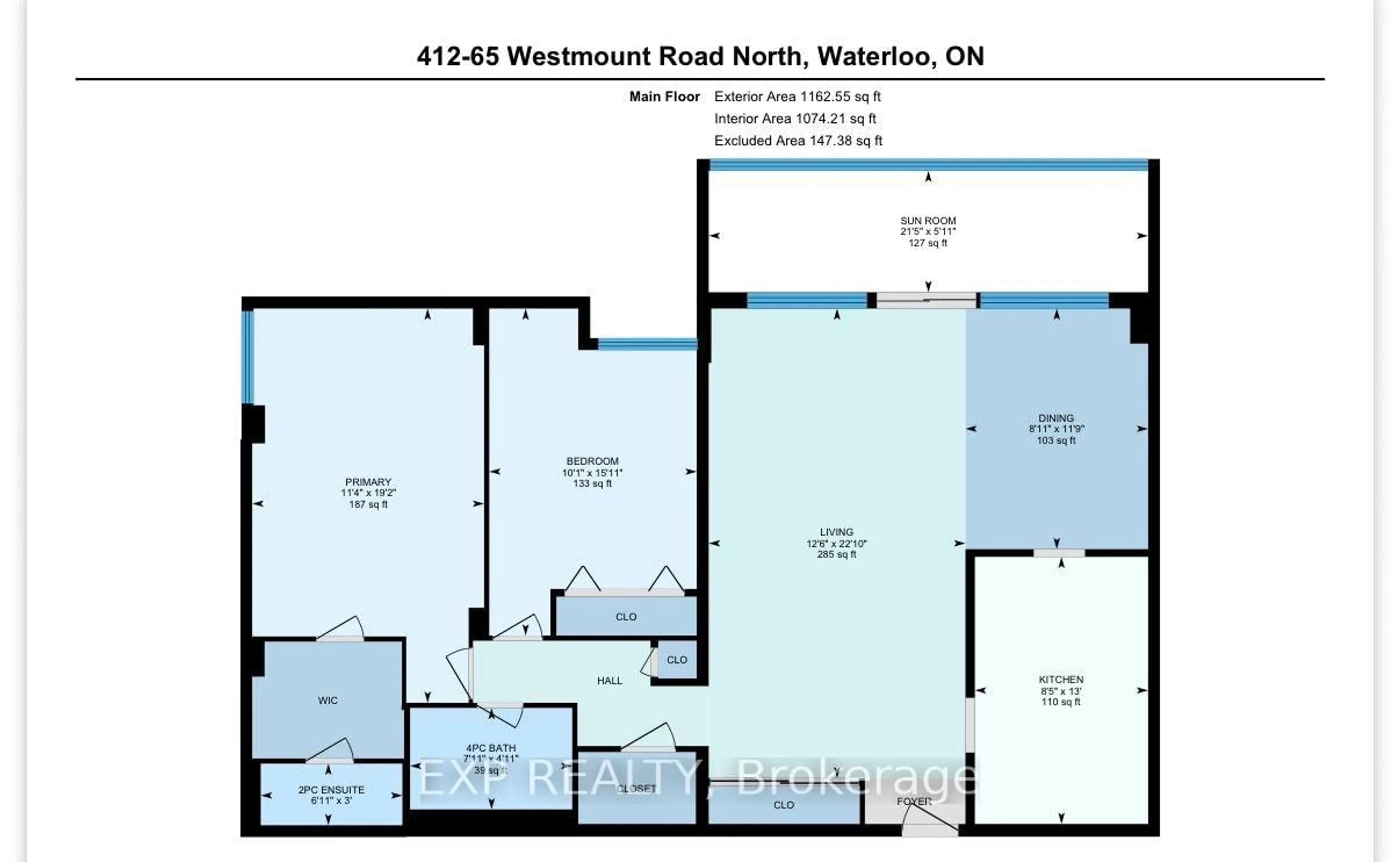 Floor plan for 65 Westmount Rd #412, Waterloo Ontario N2L 5G6
