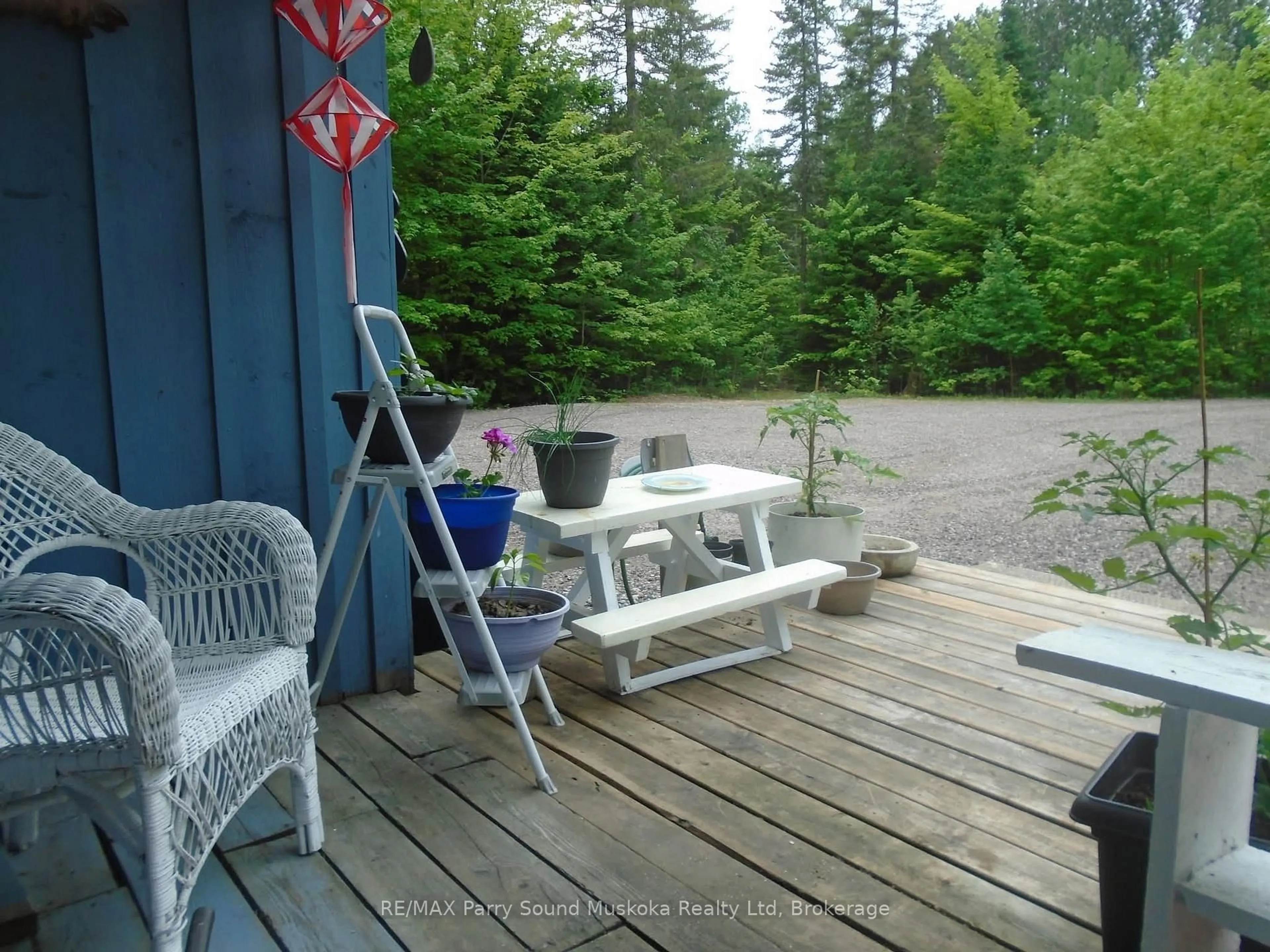 Patio, forest/trees view for 1819 Machar Strong Boundary Rd, Strong Ontario P0A 1Z0