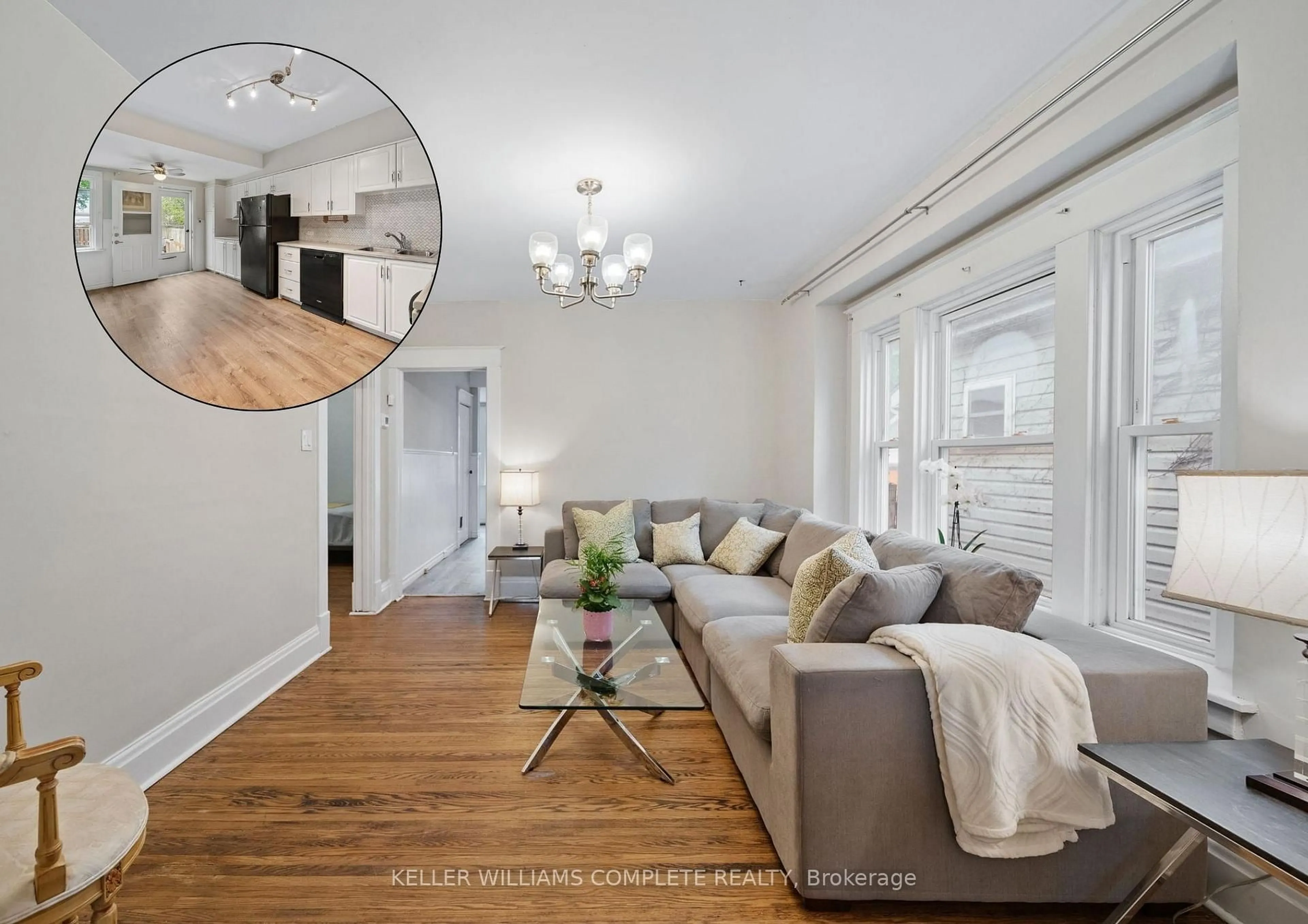 Living room with furniture, wood/laminate floor for 78 Haynes Ave, St. Catharines Ontario L2R 3Z3