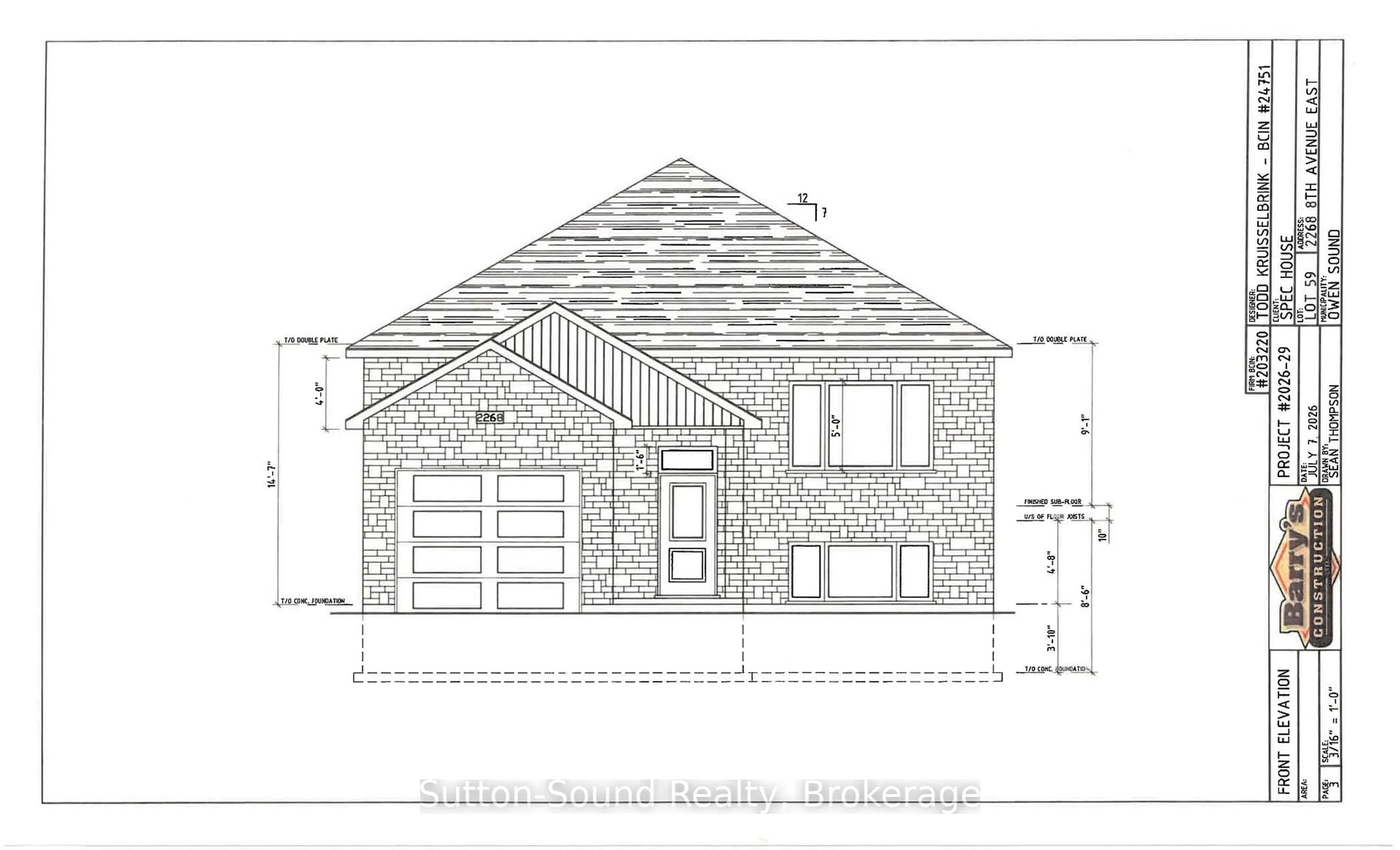Home with brick exterior material, building for 2268 8th Ave, Owen Sound Ontario N4K 6X1