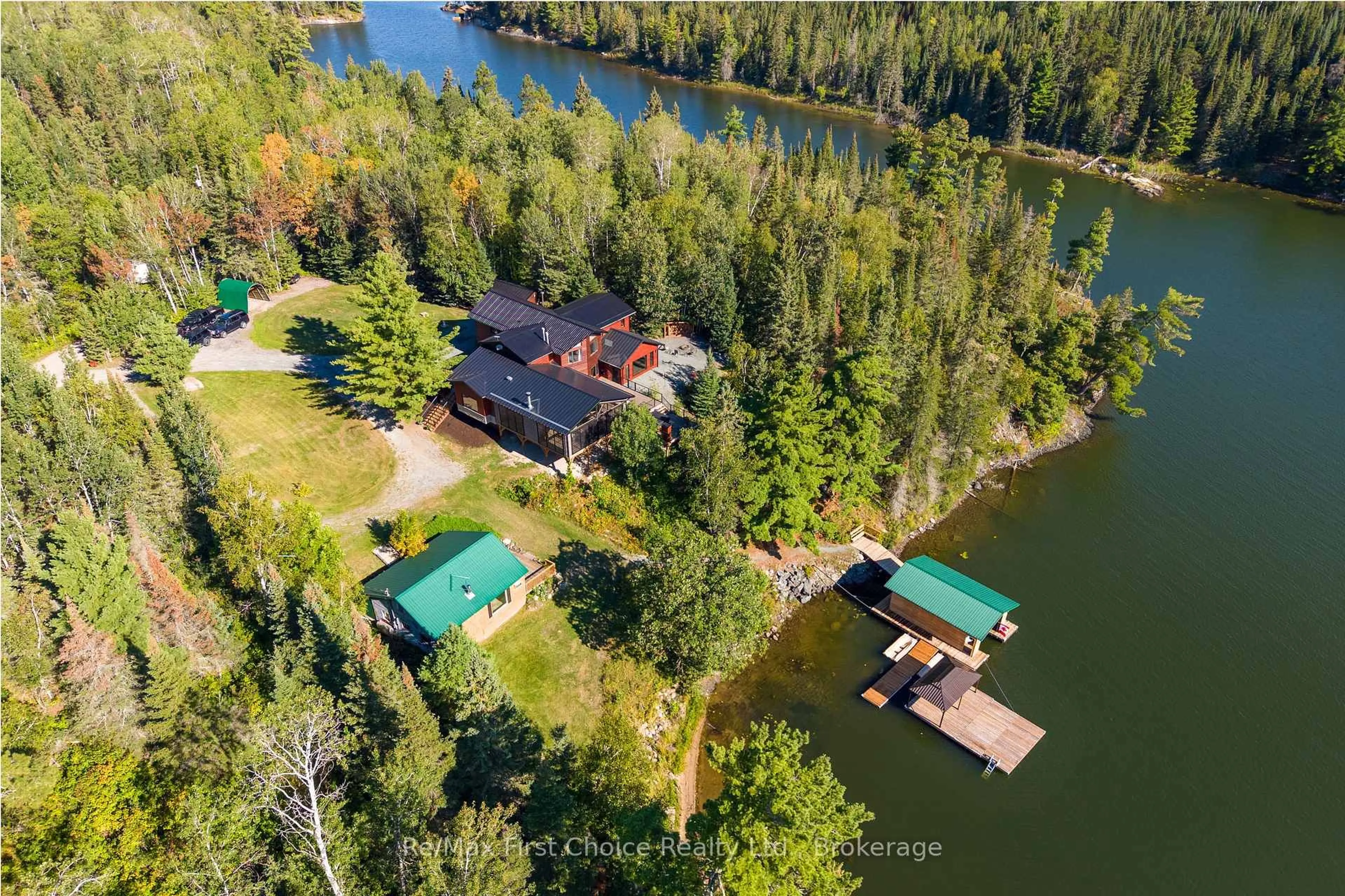 A pic from outside/outdoor area/front of a property/back of a property/a pic from drone, water/lake/river/ocean view for 40 TVO Rd, Sioux Narrows-Nestor Falls Ontario P0X 1N0