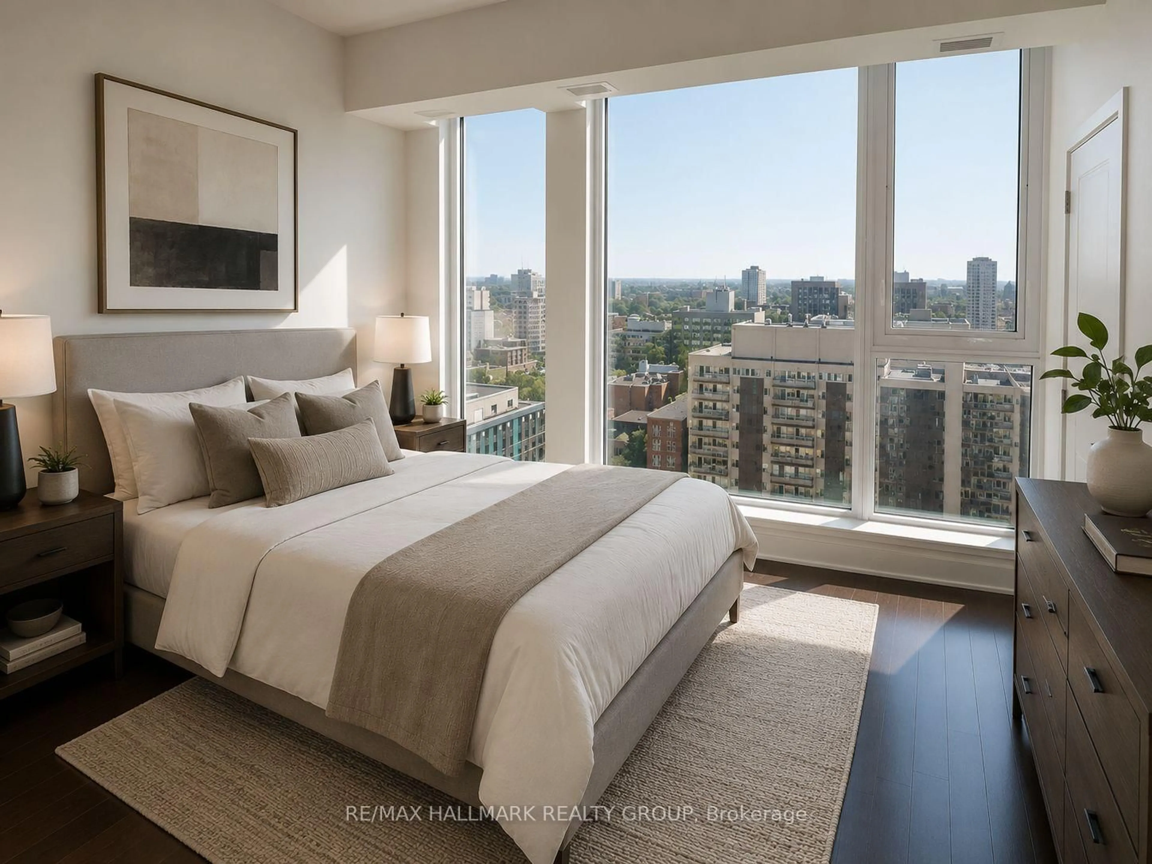 Bedroom with bed, carpet floor for 179 METCALFE St #1509, Ottawa Ontario K2P 0W1