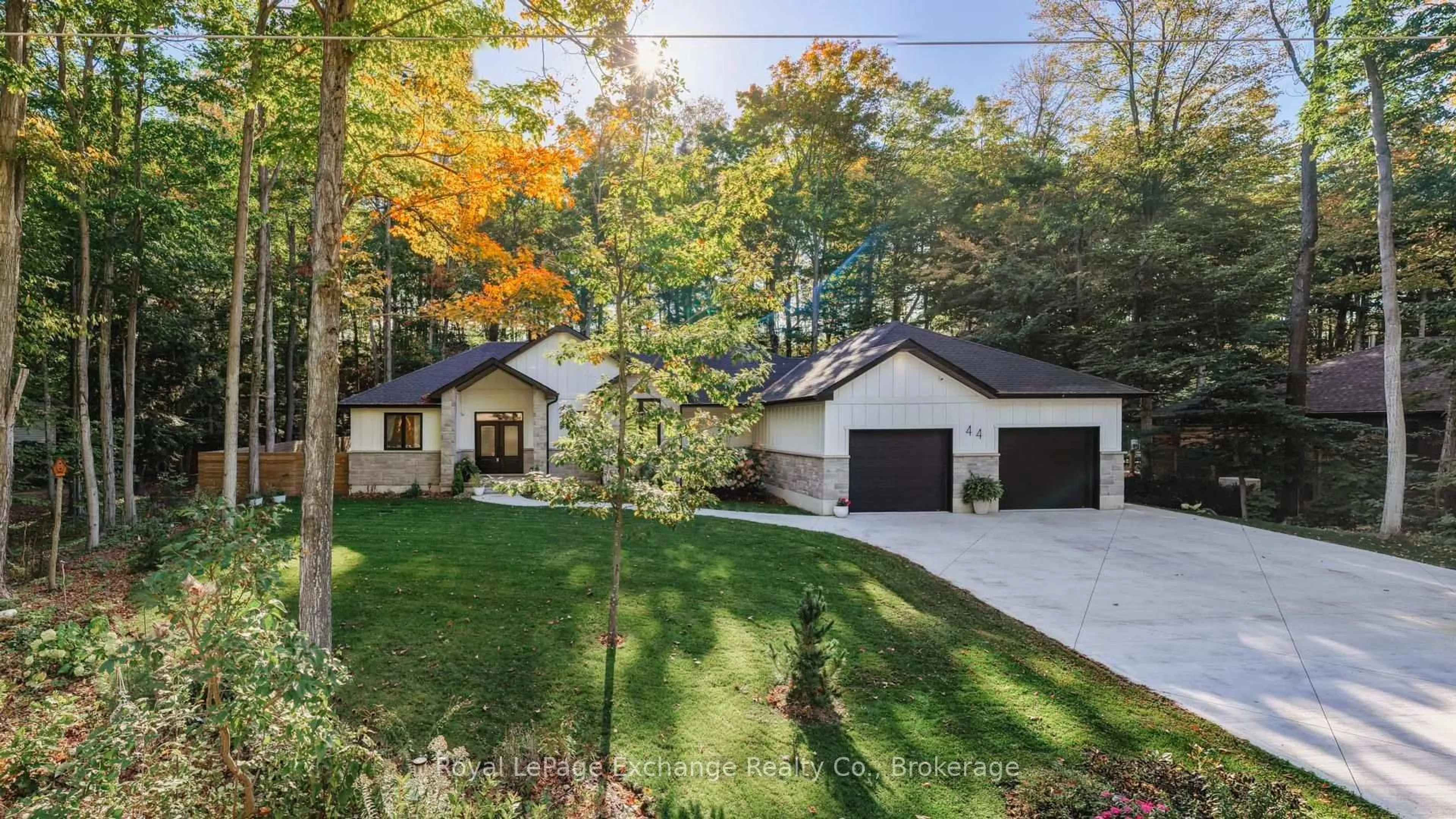 A pic from outside/outdoor area/front of a property/back of a property/a pic from drone, forest/trees view for 44 Blairs Tr, Huron-Kinloss Ontario N2Z 0B3