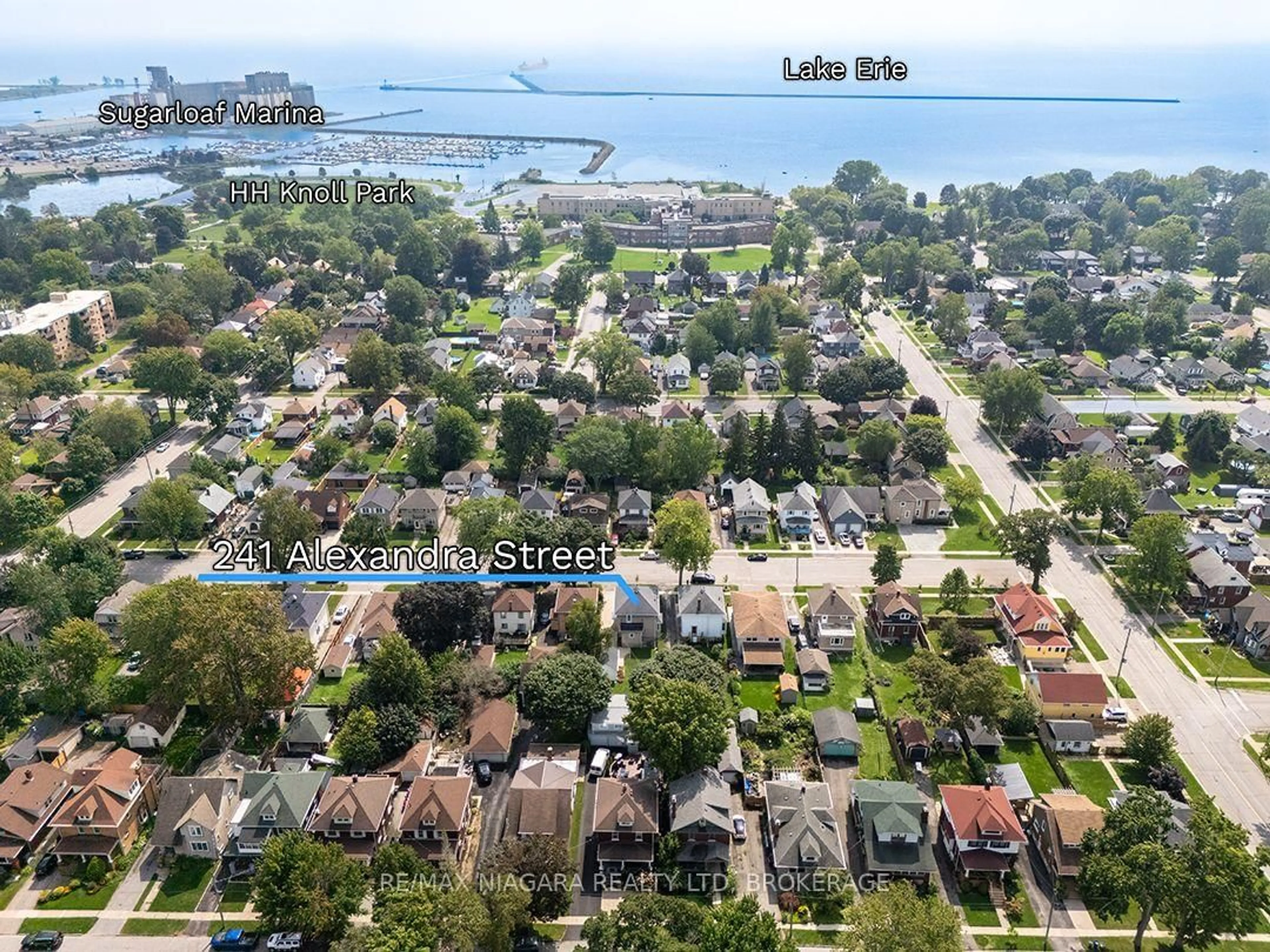 A pic from outside/outdoor area/front of a property/back of a property/a pic from drone, water/lake/river/ocean view for 241 Alexandra St, Port Colborne Ontario L3K 2Y9