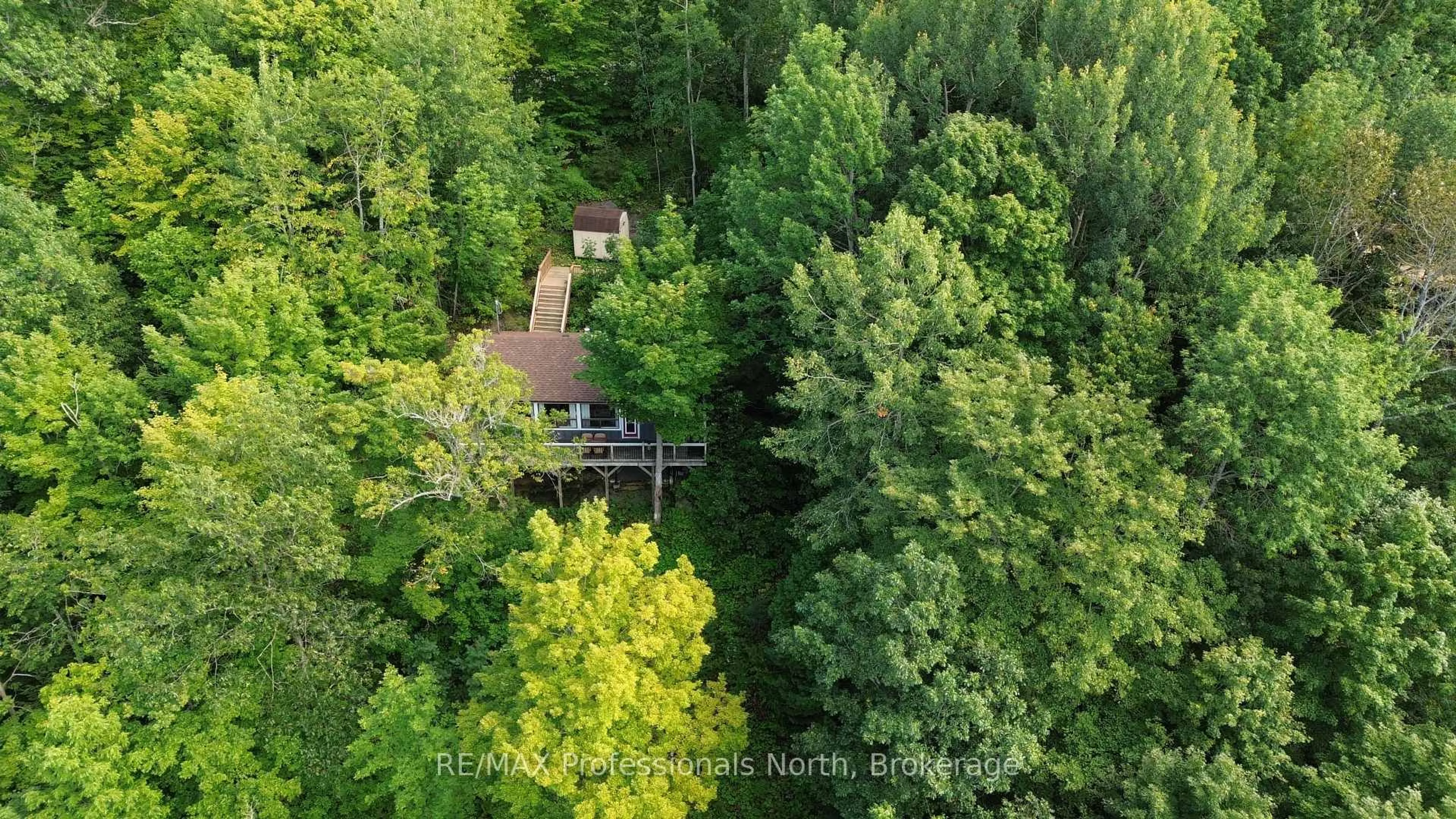 A pic from outside/outdoor area/front of a property/back of a property/a pic from drone, forest/trees view for 1258-2 Windemere Rd, Muskoka Lakes Ontario P0B 1M0
