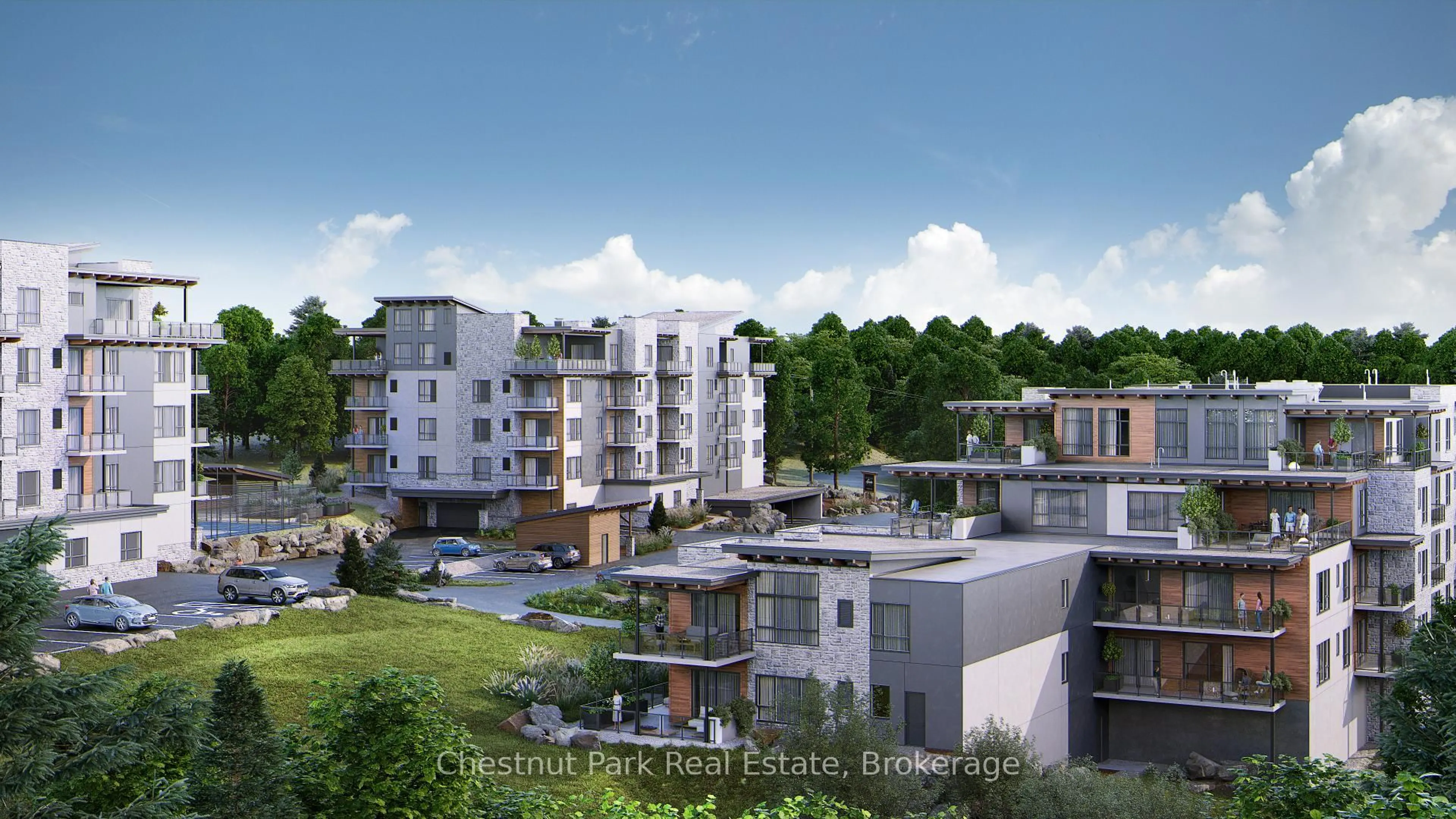 A pic from outside/outdoor area/front of a property/back of a property/a pic from drone, city buildings view from balcony for 18 Campus Tr #302, Huntsville Ontario P1H 0K2