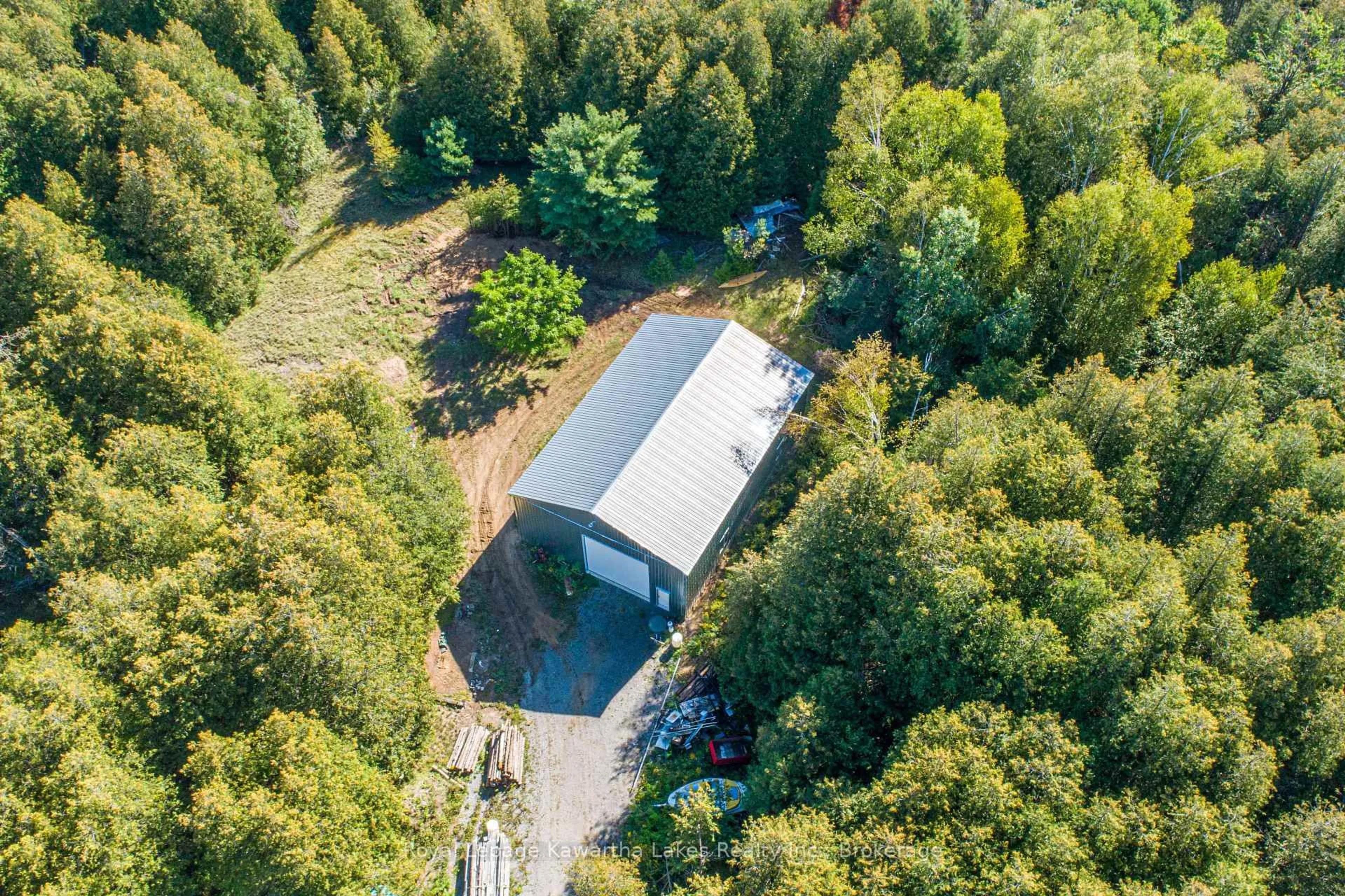 A pic from outside/outdoor area/front of a property/back of a property/a pic from drone, forest/trees view for 244 Dutch Line Rd, Trent Lakes Ontario K0M 2A0