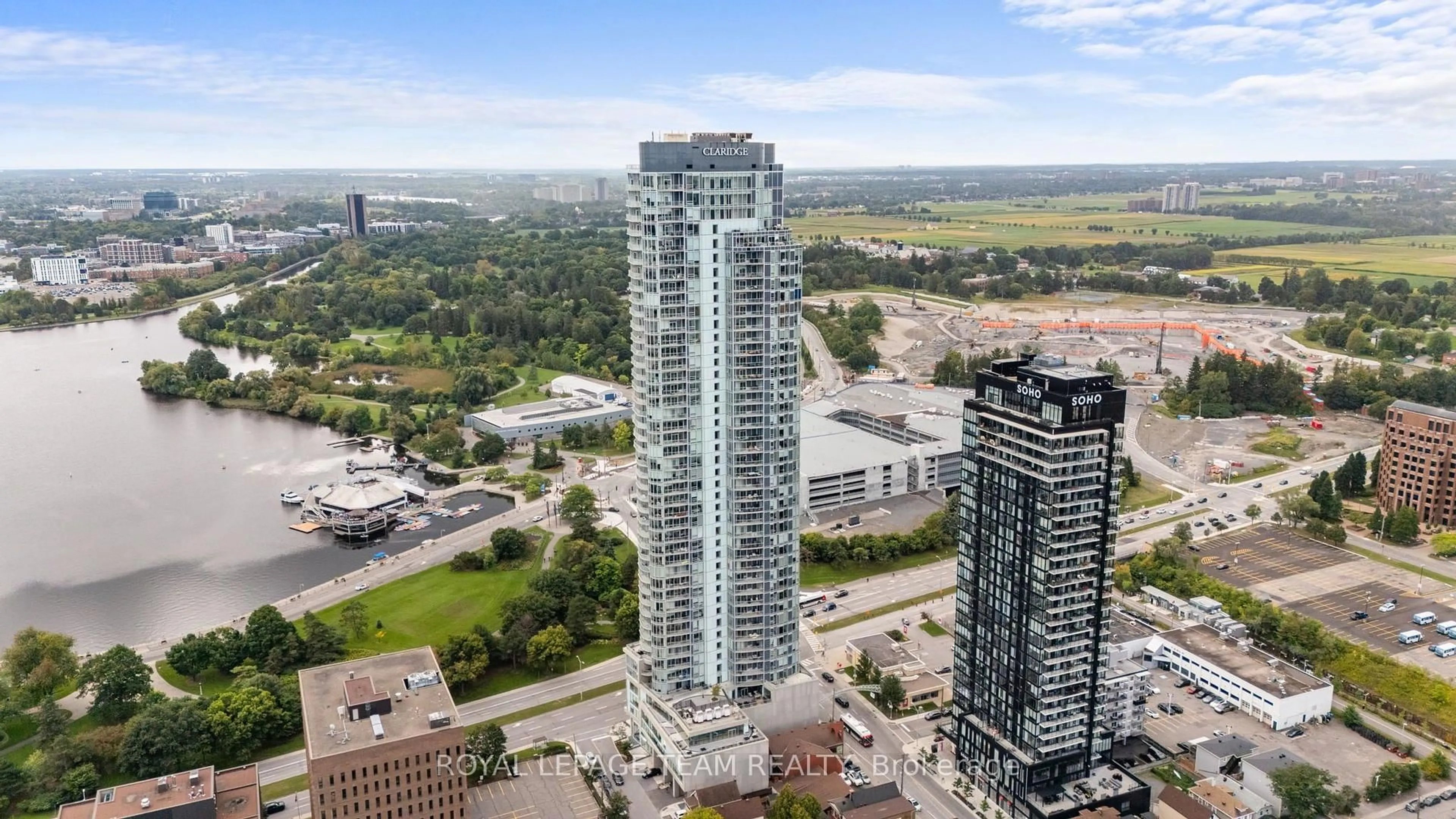 A pic from outside/outdoor area/front of a property/back of a property/a pic from drone, city buildings view from balcony for 805 Carling Ave #501, Ottawa Ontario K1S 5W9
