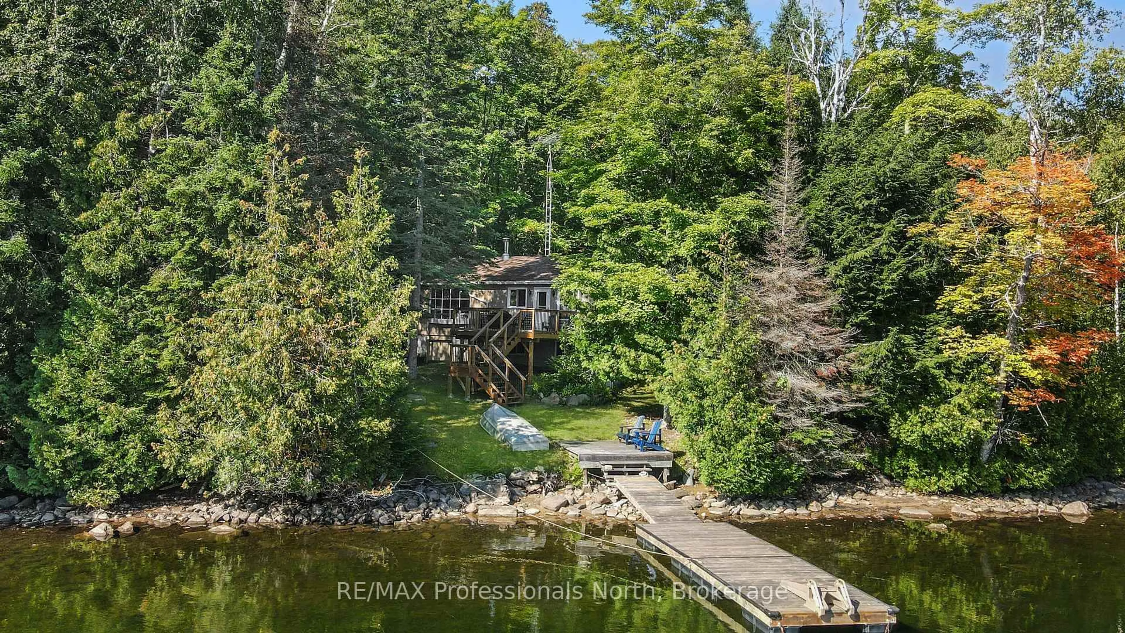A pic from outside/outdoor area/front of a property/back of a property/a pic from drone, water/lake/river/ocean view for 1010 Koch Tr, Highlands East Ontario K0M 1S0