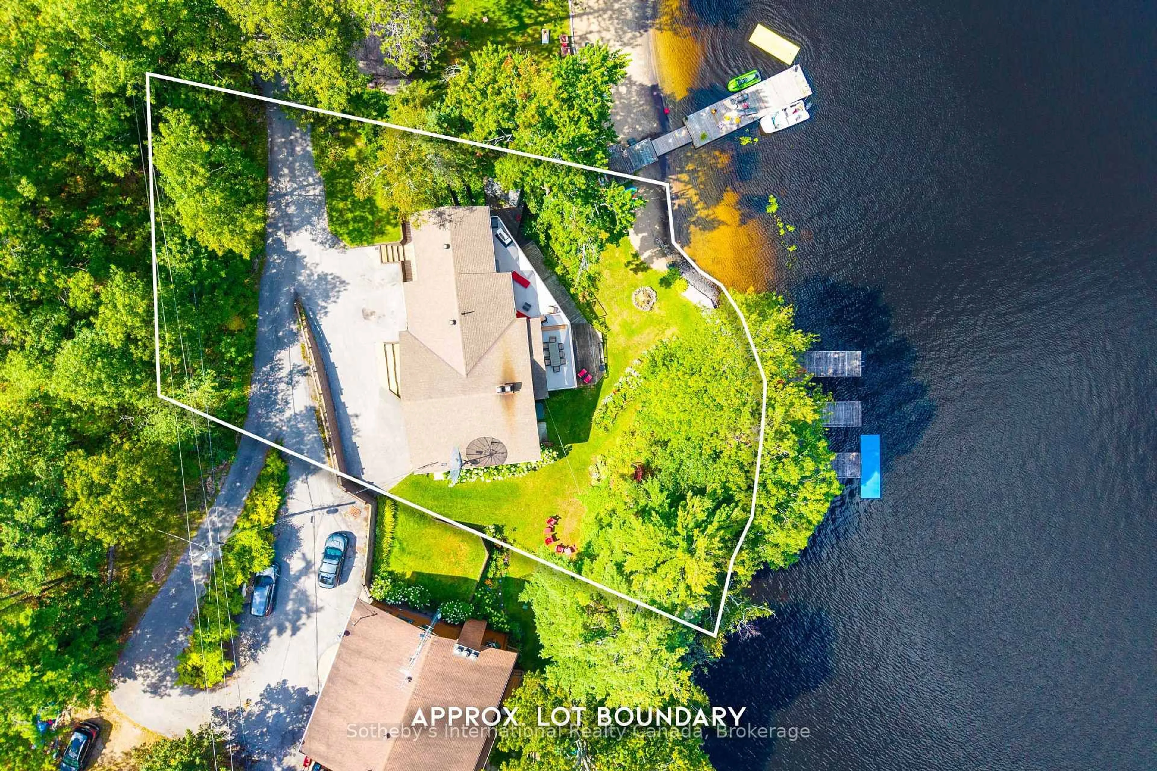 A pic from outside/outdoor area/front of a property/back of a property/a pic from drone, water/lake/river/ocean view for 1240 North Kahshe Lake Rd #2, Gravenhurst Ontario P0G 1E0