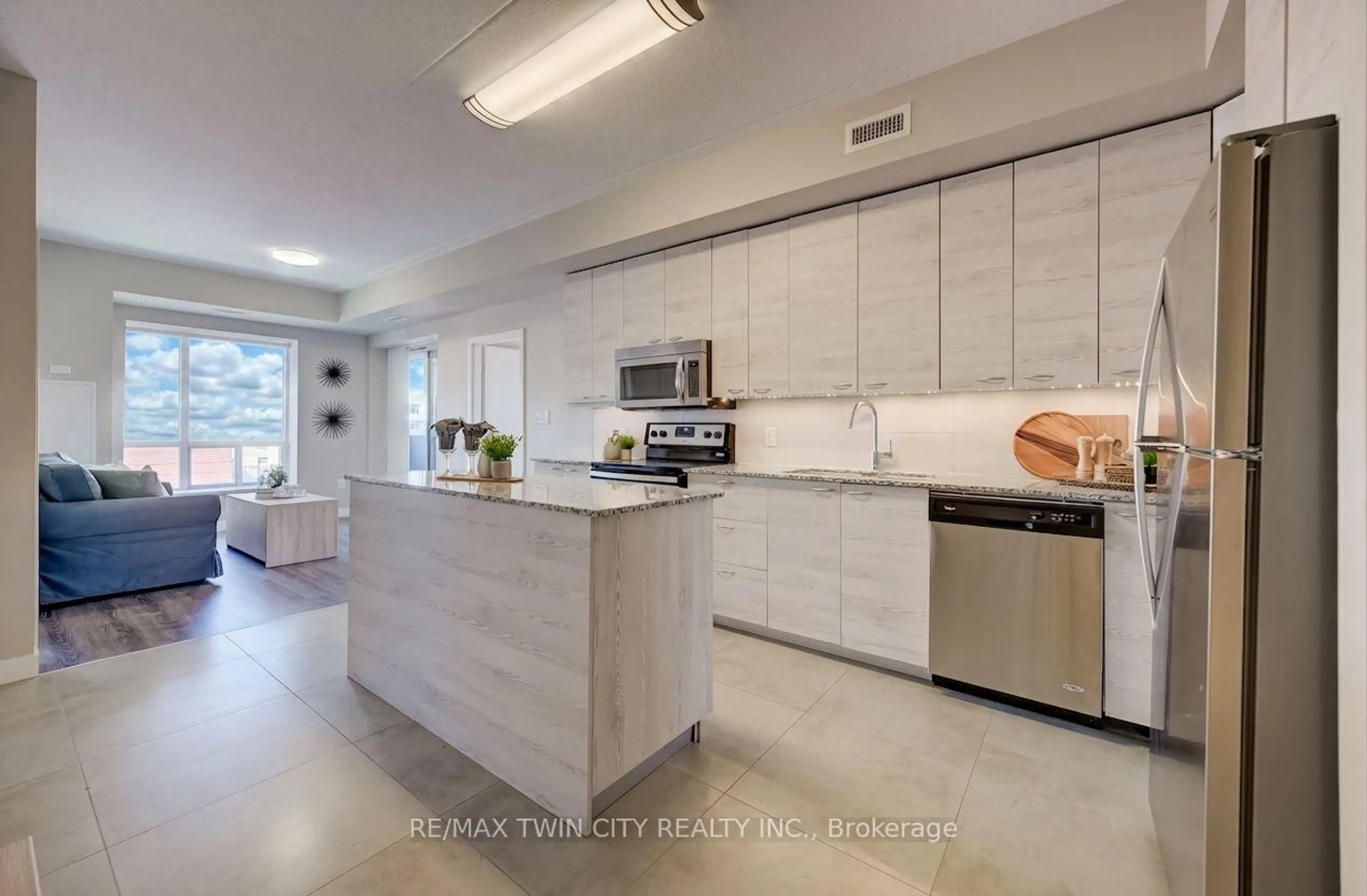 Open concept kitchen, ceramic/tile floor for 280 Lester St #708, Waterloo Ontario N2L 0G2