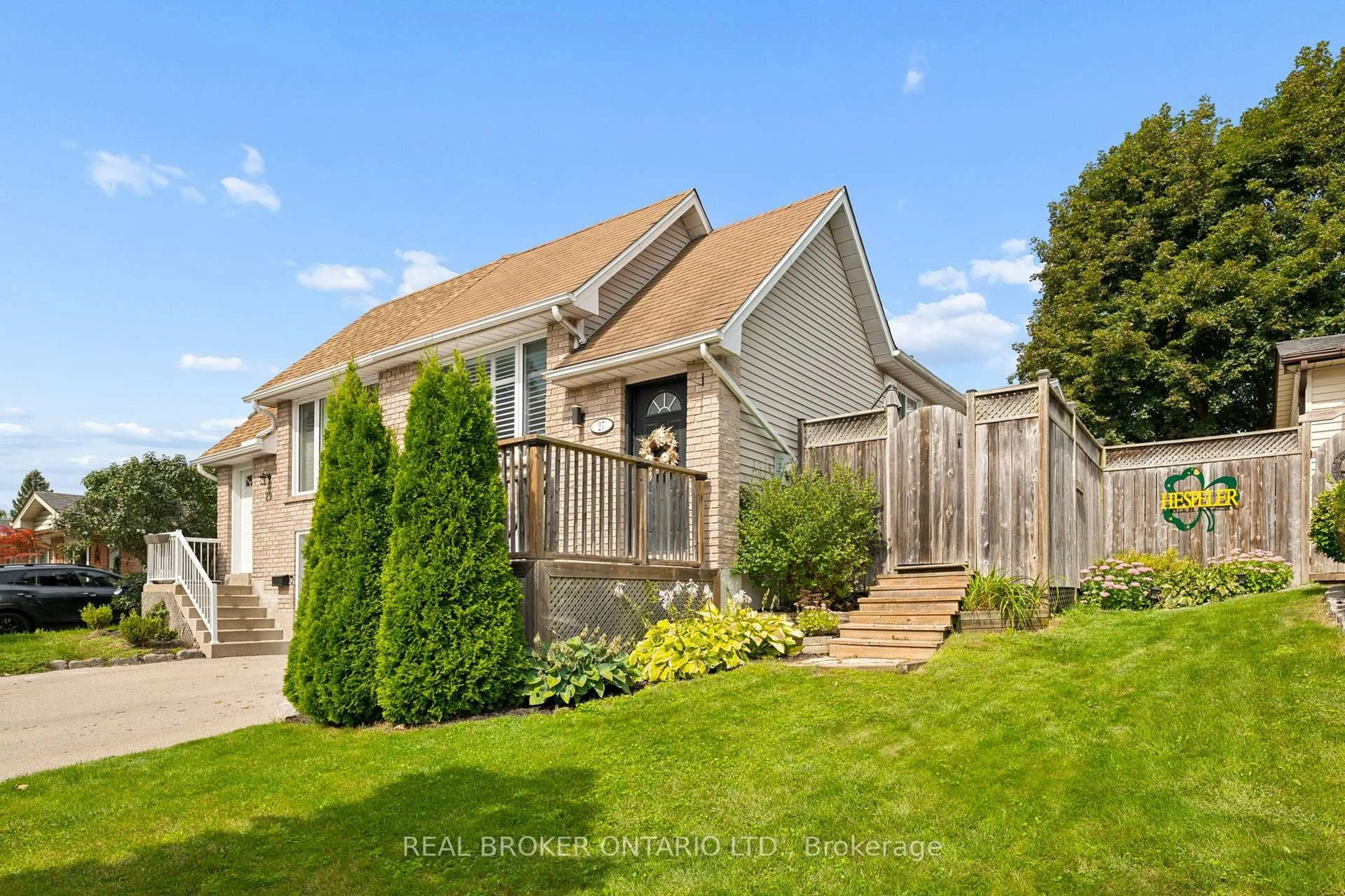 Home with vinyl exterior material, street for 27 Nickolas Cres, Cambridge Ontario N3C 3L7