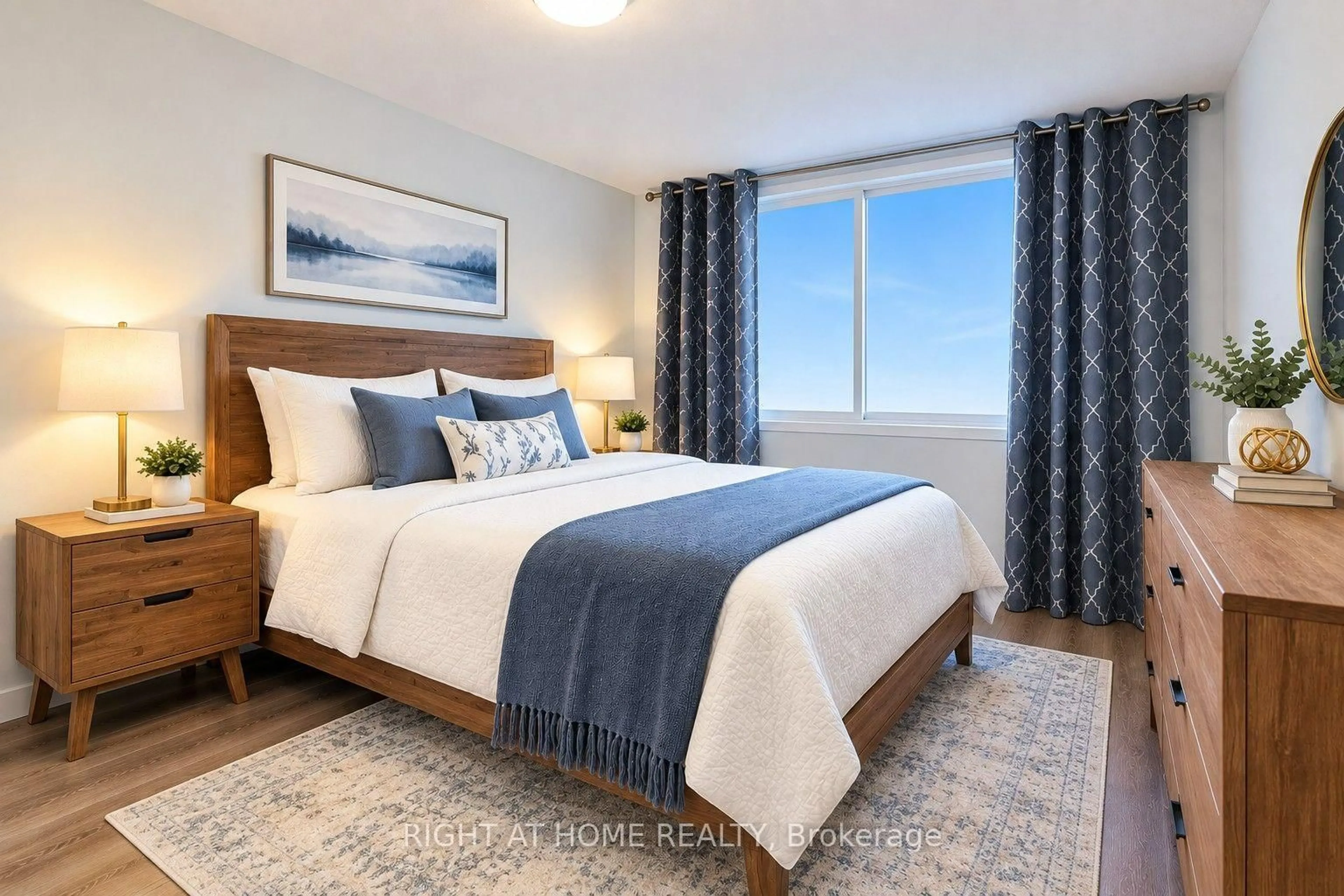Bedroom with bed, carpet floor for 1 Redfern Aveenue Ave #217, Hamilton Ontario L9C 0E6
