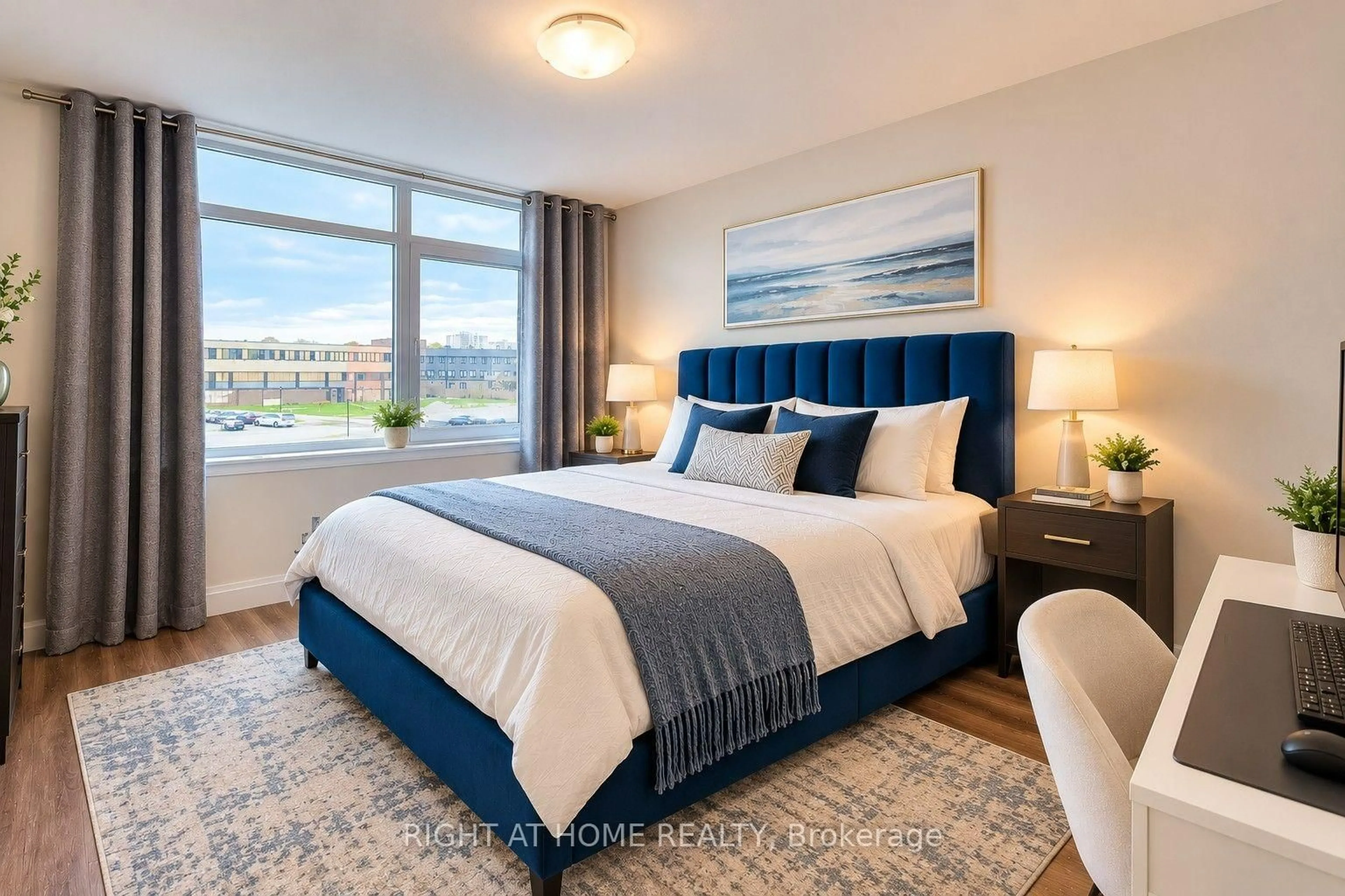 Bedroom with bed, carpet floor for 1 Redfern Aveenue Ave #217, Hamilton Ontario L9C 0E6