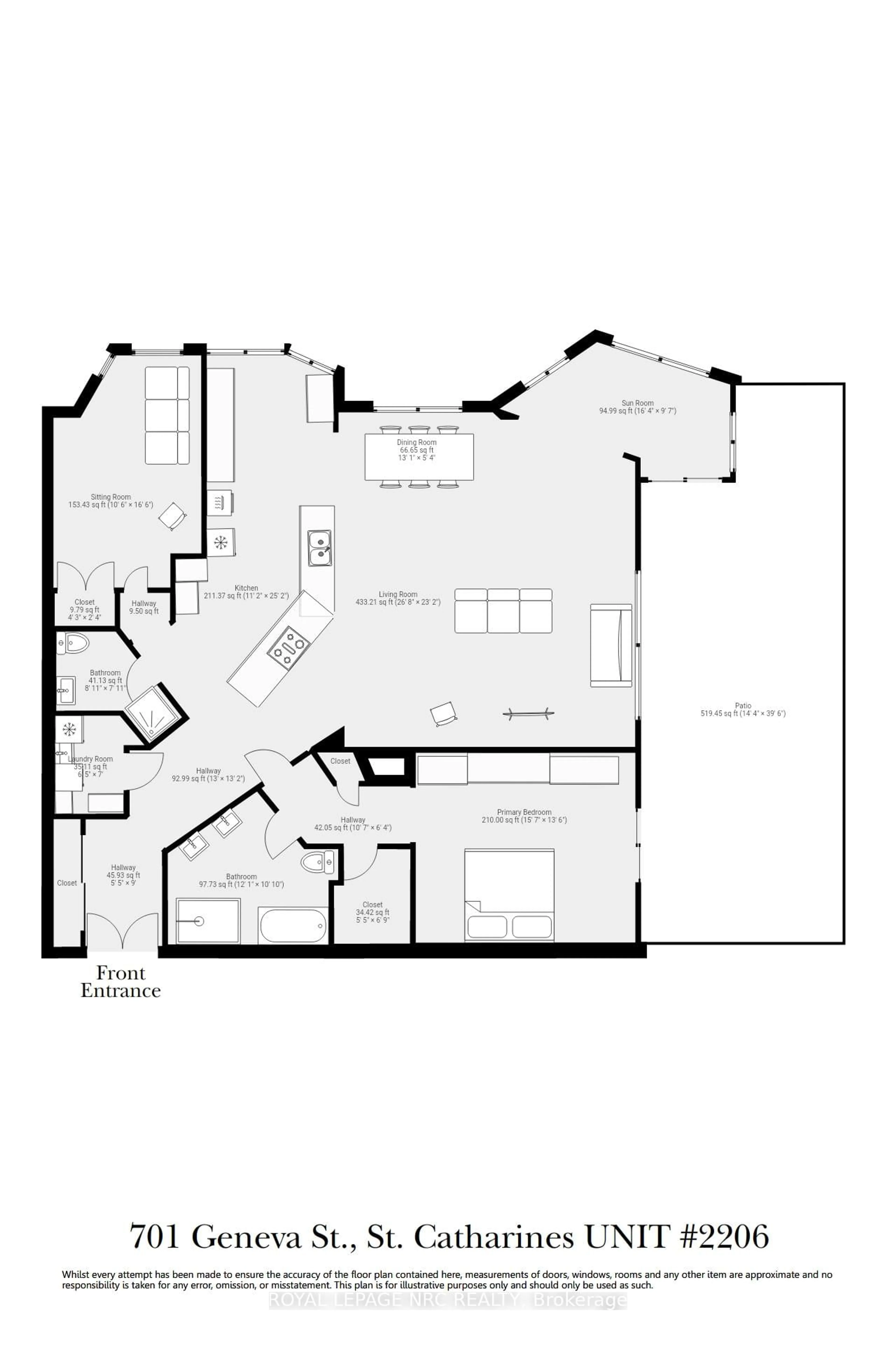 Floor plan for 701 Geneva St #2206, St. Catharines Ontario L2N 7H9