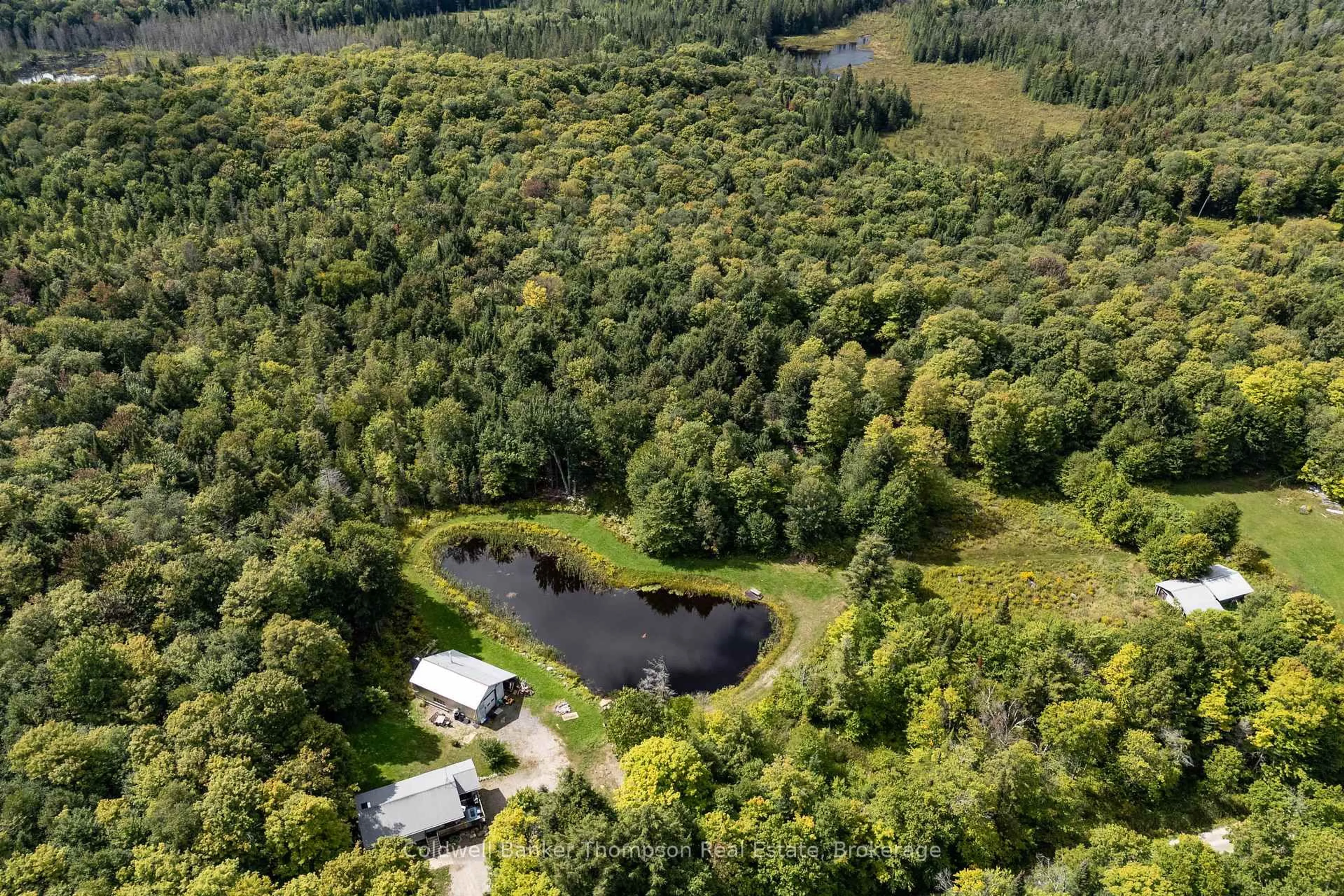 A pic from outside/outdoor area/front of a property/back of a property/a pic from drone, water/lake/river/ocean view for 178 Bartlett Lake Rd, Ryerson Ontario P0A 1C0