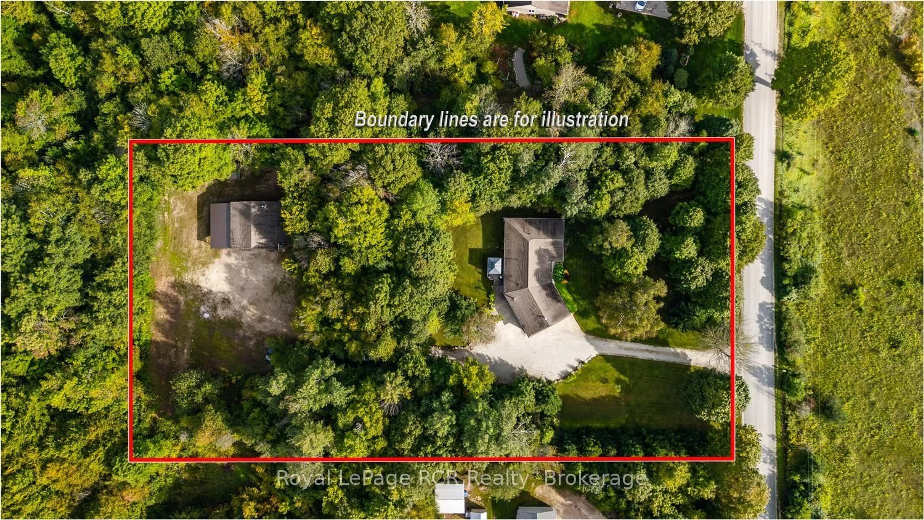 A pic from outside/outdoor area/front of a property/back of a property/a pic from drone, forest/trees view for 70110 Zion Church Rd, Georgian Bluffs Ontario N0H 2T0