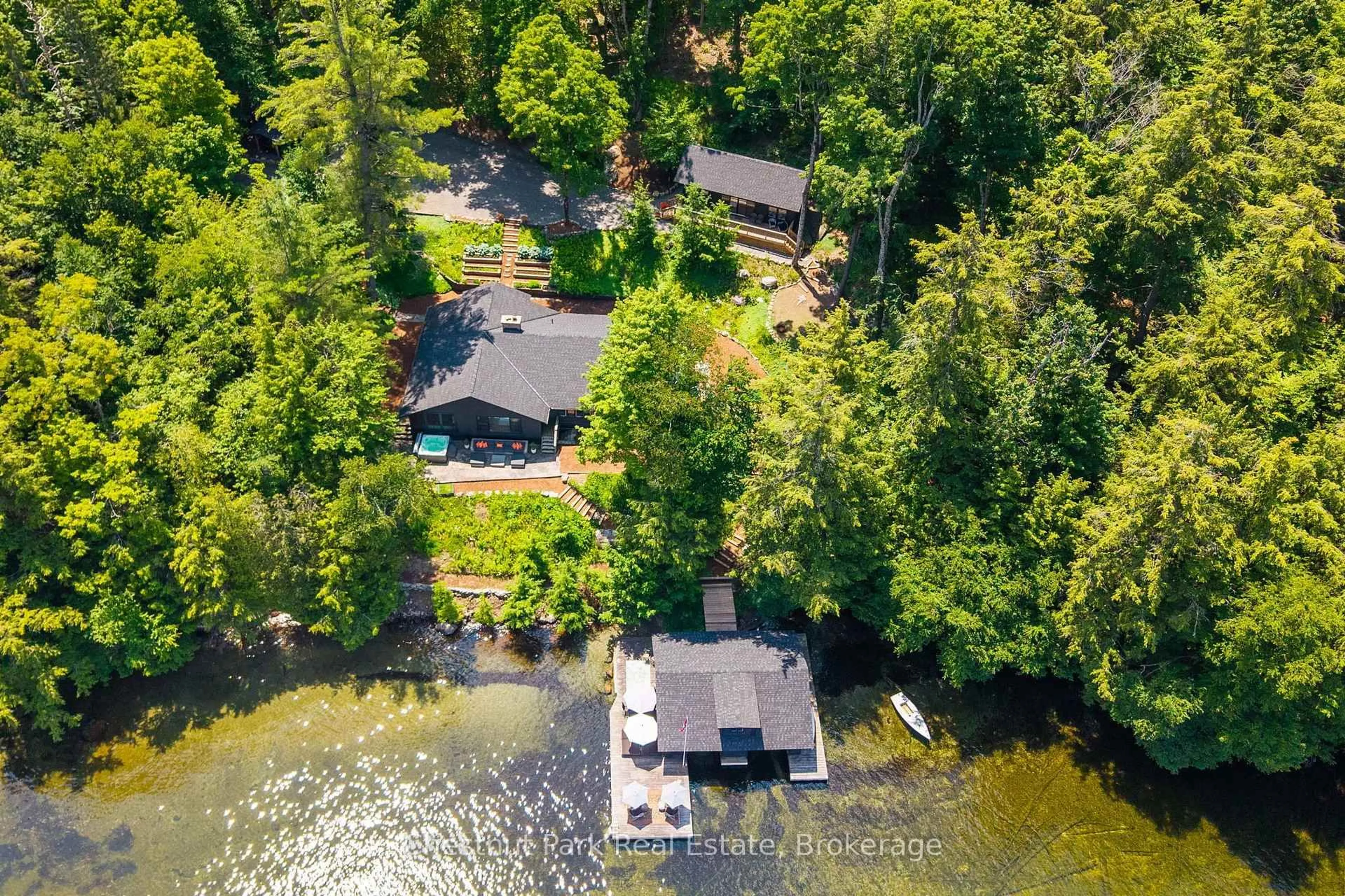 A pic from outside/outdoor area/front of a property/back of a property/a pic from drone, water/lake/river/ocean view for 4916 Muskoka Rd 169 Rd #7, Muskoka Lakes Ontario P0C 1H0