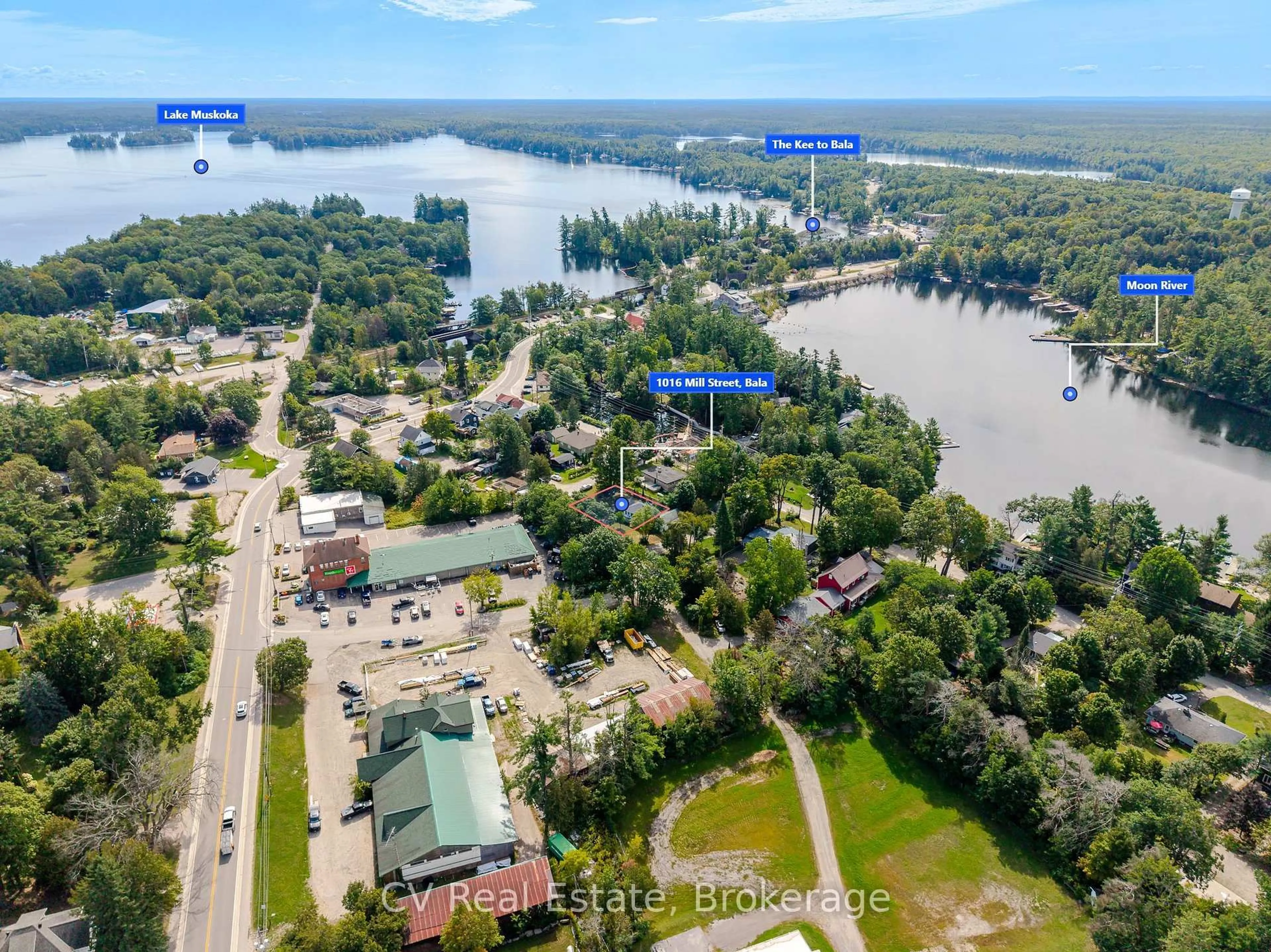 A pic from outside/outdoor area/front of a property/back of a property/a pic from drone, water/lake/river/ocean view for 1016 Mill St, Muskoka Lakes Ontario P0C 1A0