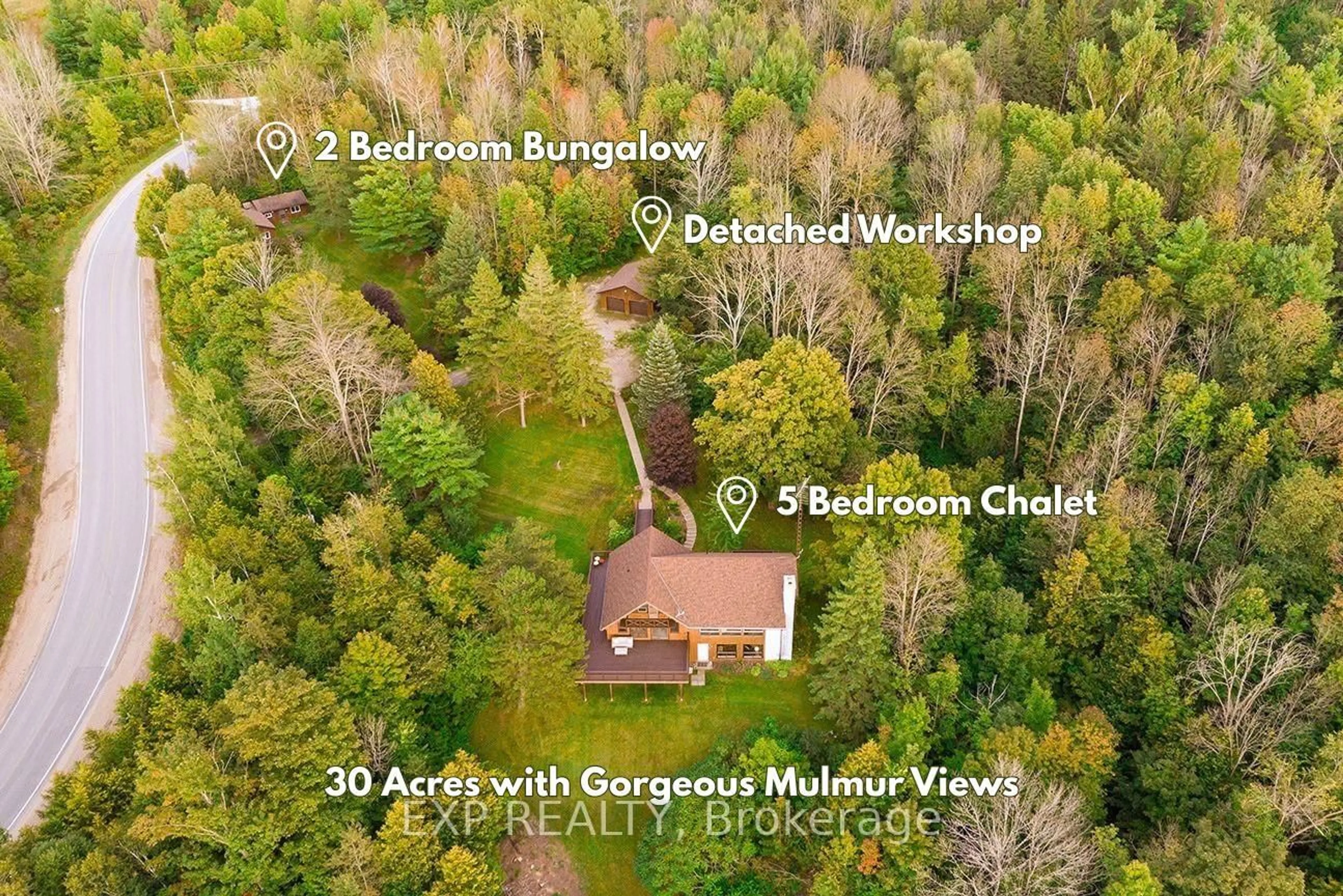 A pic from outside/outdoor area/front of a property/back of a property/a pic from drone, forest/trees view for 637166 Prince Of Wales Rd, Mulmur Ontario L0N 1S7