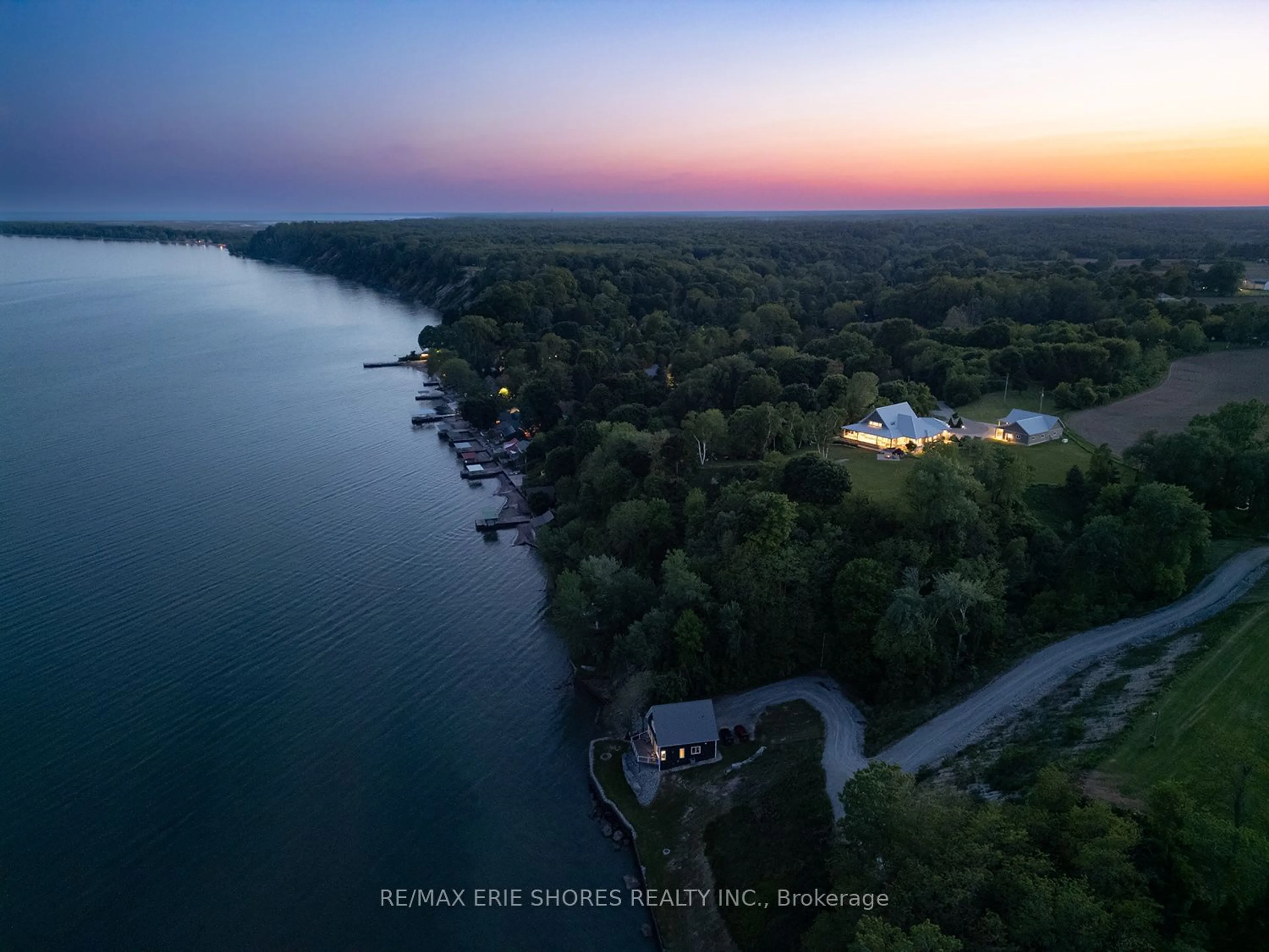 A pic from outside/outdoor area/front of a property/back of a property/a pic from drone, water/lake/river/ocean view for 201 Hill Side Dr, Norfolk Ontario N0E 1W0