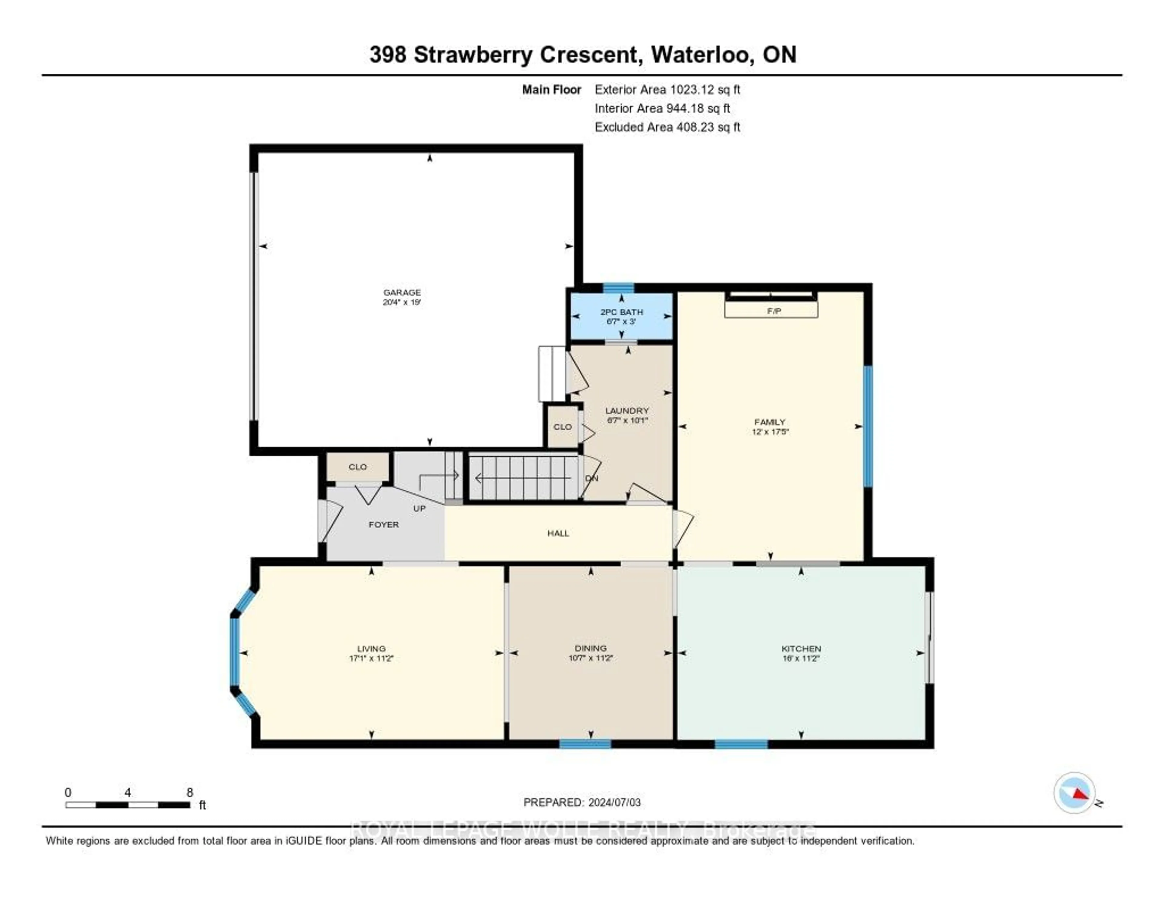 Floor plan for 398 Strawberry Cres, Waterloo Ontario N2K 3J4