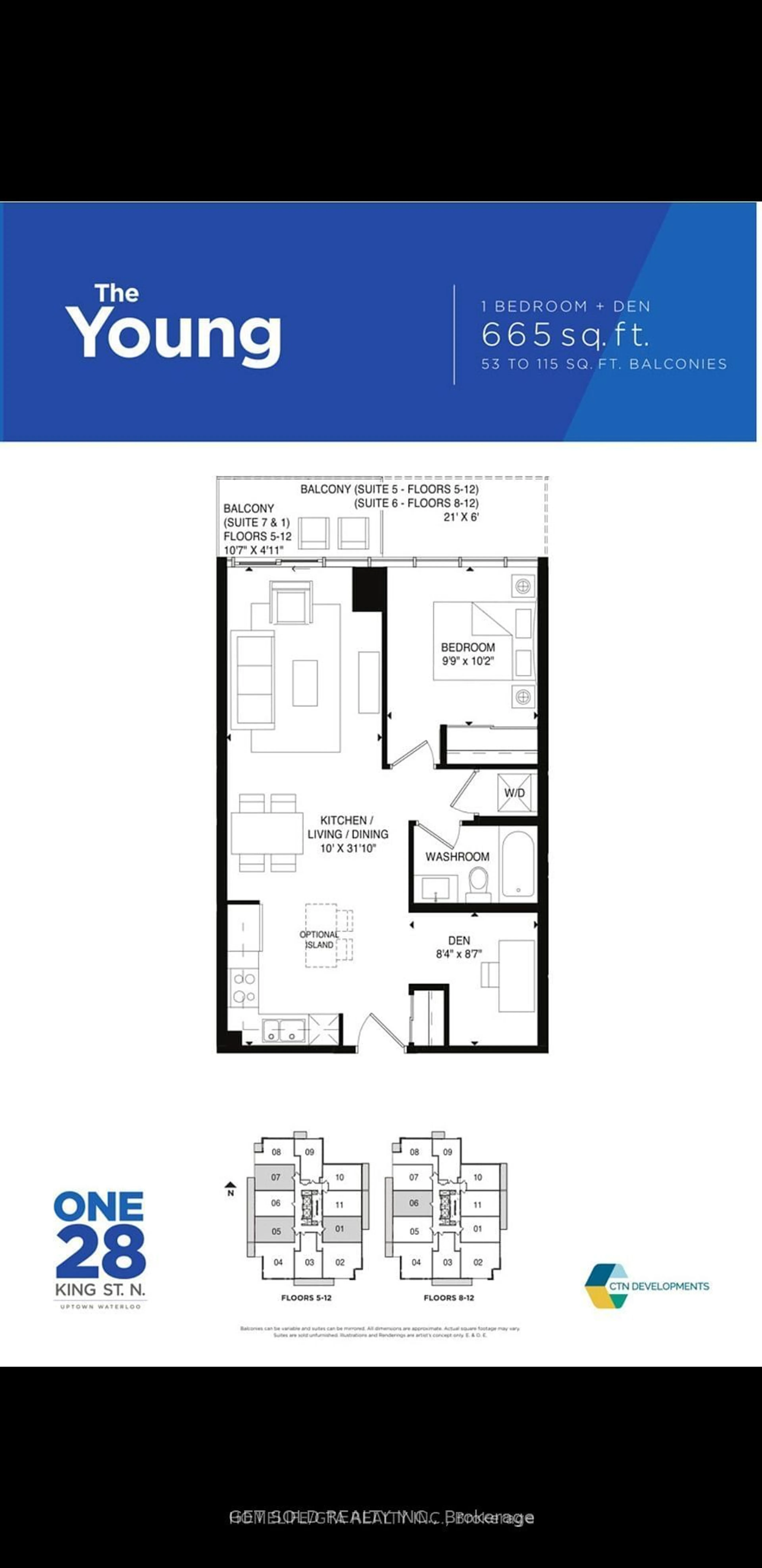 Floor plan for 128 King St #1105, Waterloo Ontario N2J 2X9